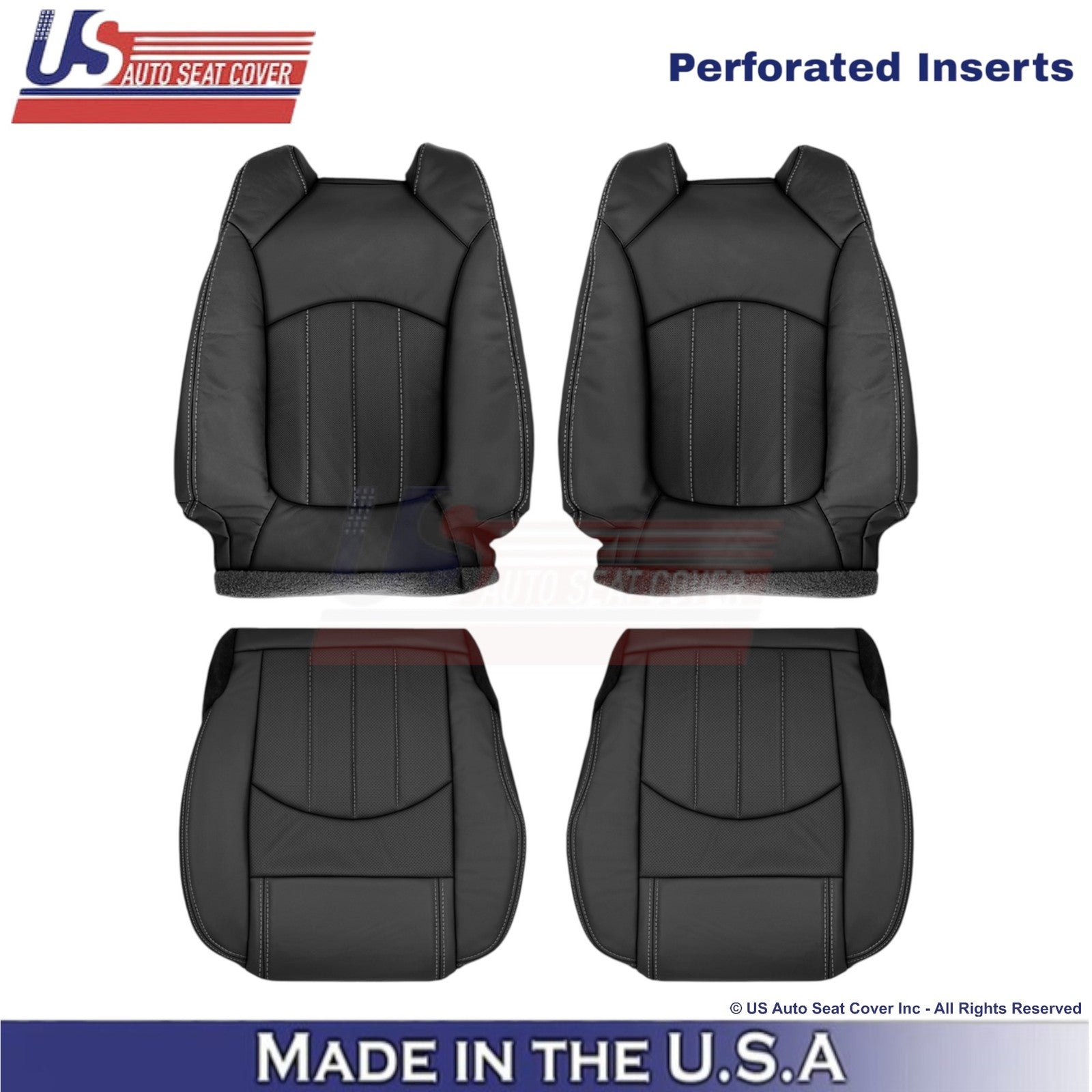 2013-2017 Fits Chevy Traverse Leather Perforated Front Replacement Covers Ebony