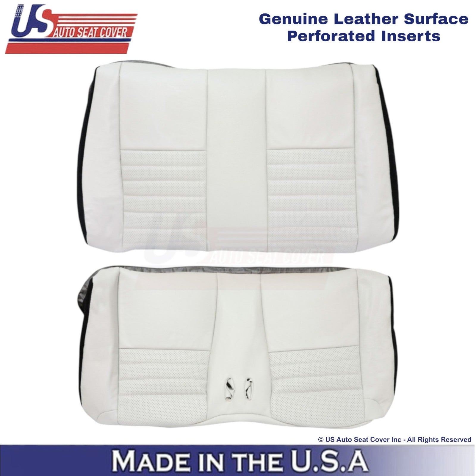 1999-2004 Fits Ford Mustang GT Genuine Leather Rear Bench Covers Oxford White