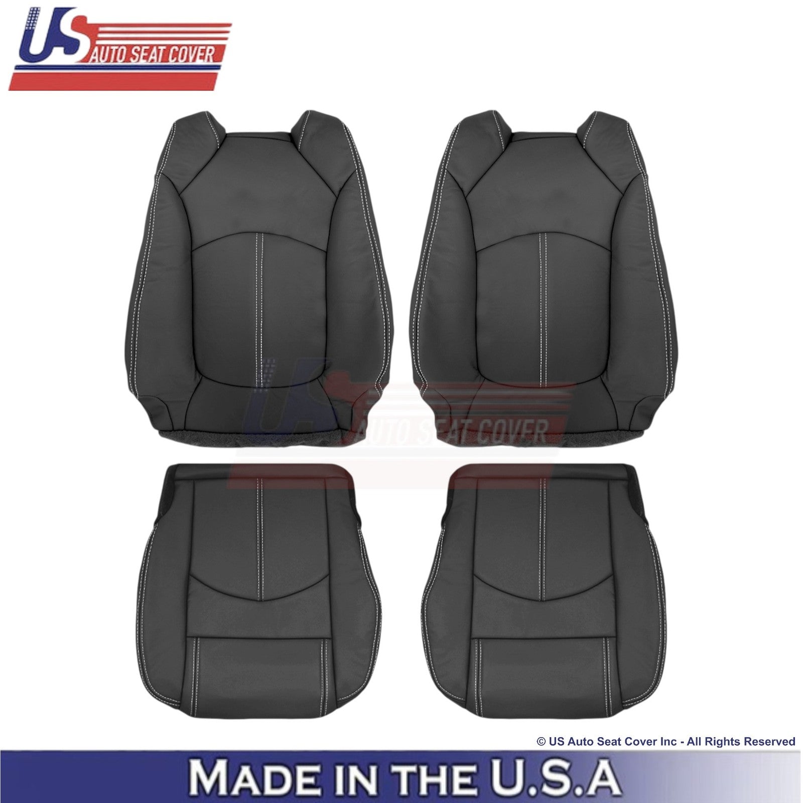 2013-2017 Fits Chevy Traverse Leatherette Front Seat Covers Ebony-White Stitch