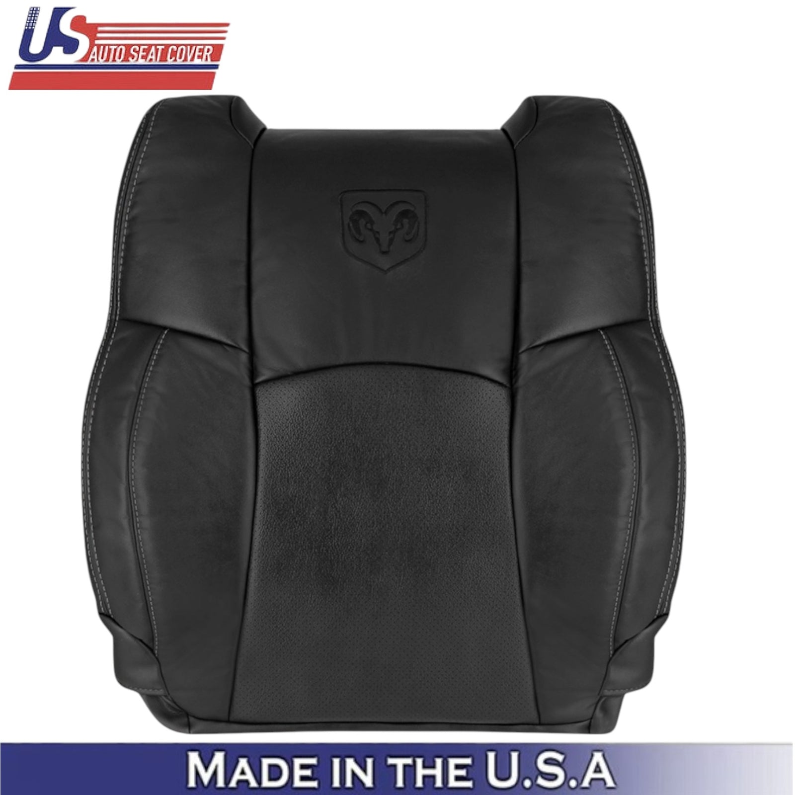 2013-2018 For Dodge Ram 2500 Leatherette Front Covers Black with White Stitching