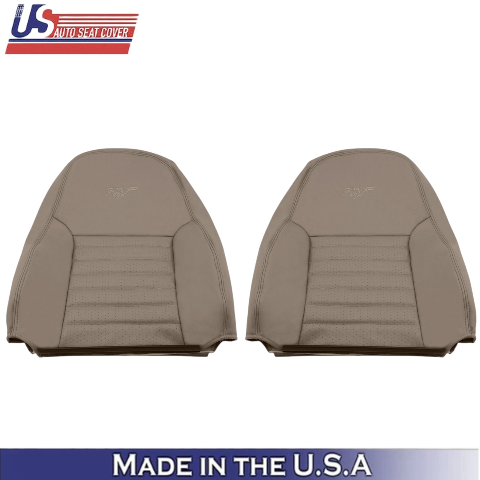 1999-2004 For Ford Mustang GT Leatherette Front Top Seat Covers Medium Parchment