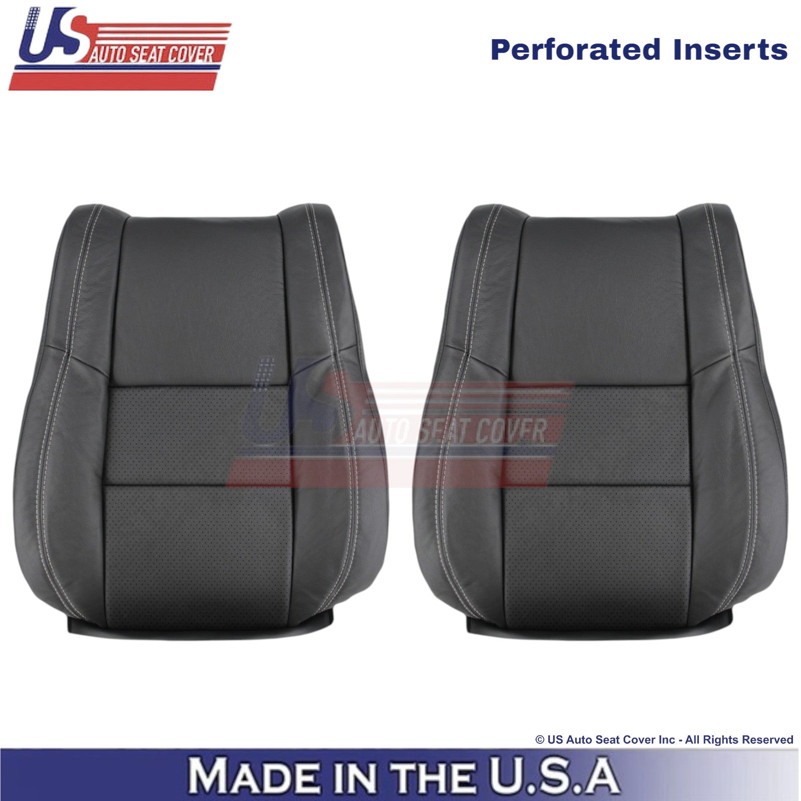 2011-2025 For Dodge Durango Genuine Leather Front Top Covers Black-White Stitch