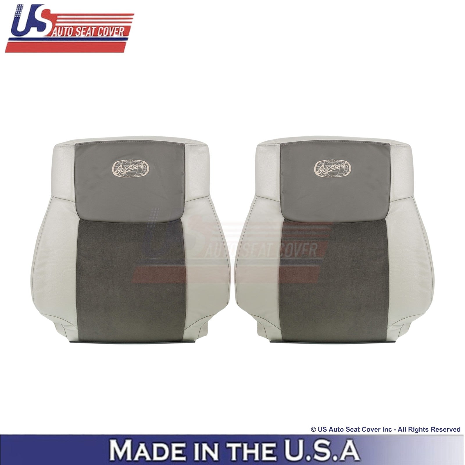 2006-2010 Fits Jeep Commander Leather & Suede Front Top Seat Covers 2-Tone Gray