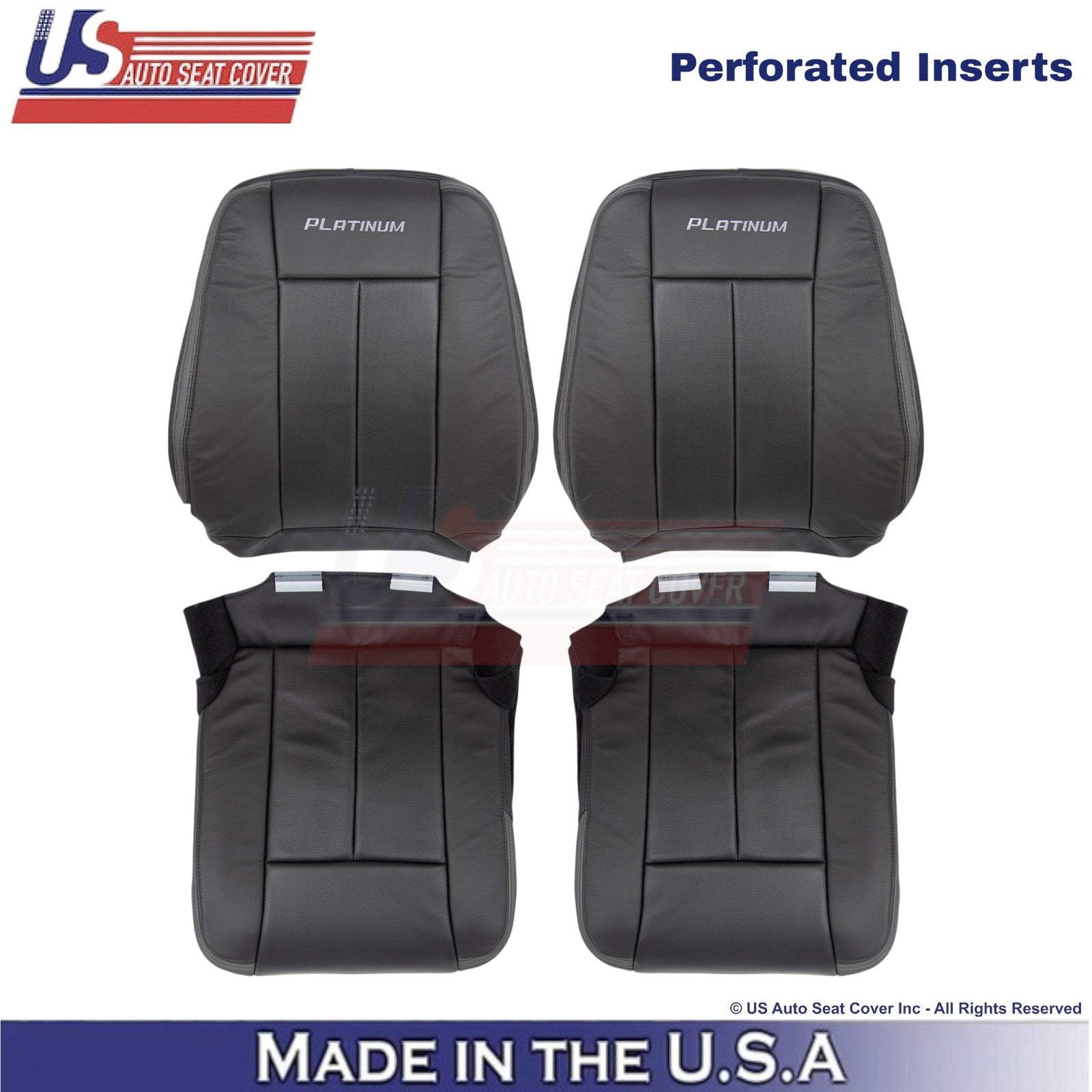 2015-2017 Fits Ford Expedition Platinum Leather Front Replacement Covers Ebony