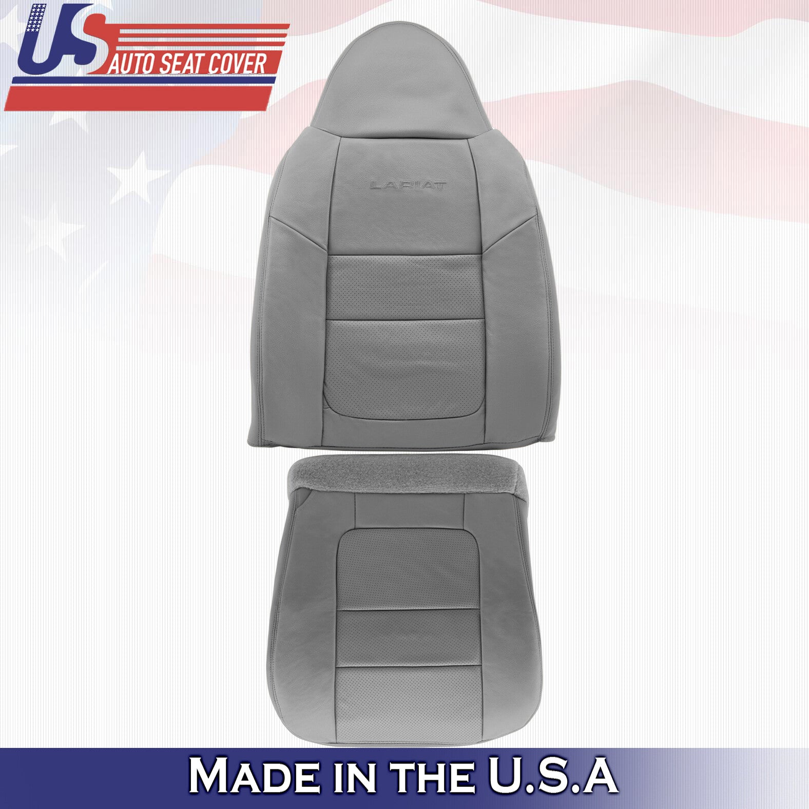 2001 For Ford F450 F550 Lariat Driver Top & Bottom Perf Leather Covers Gray