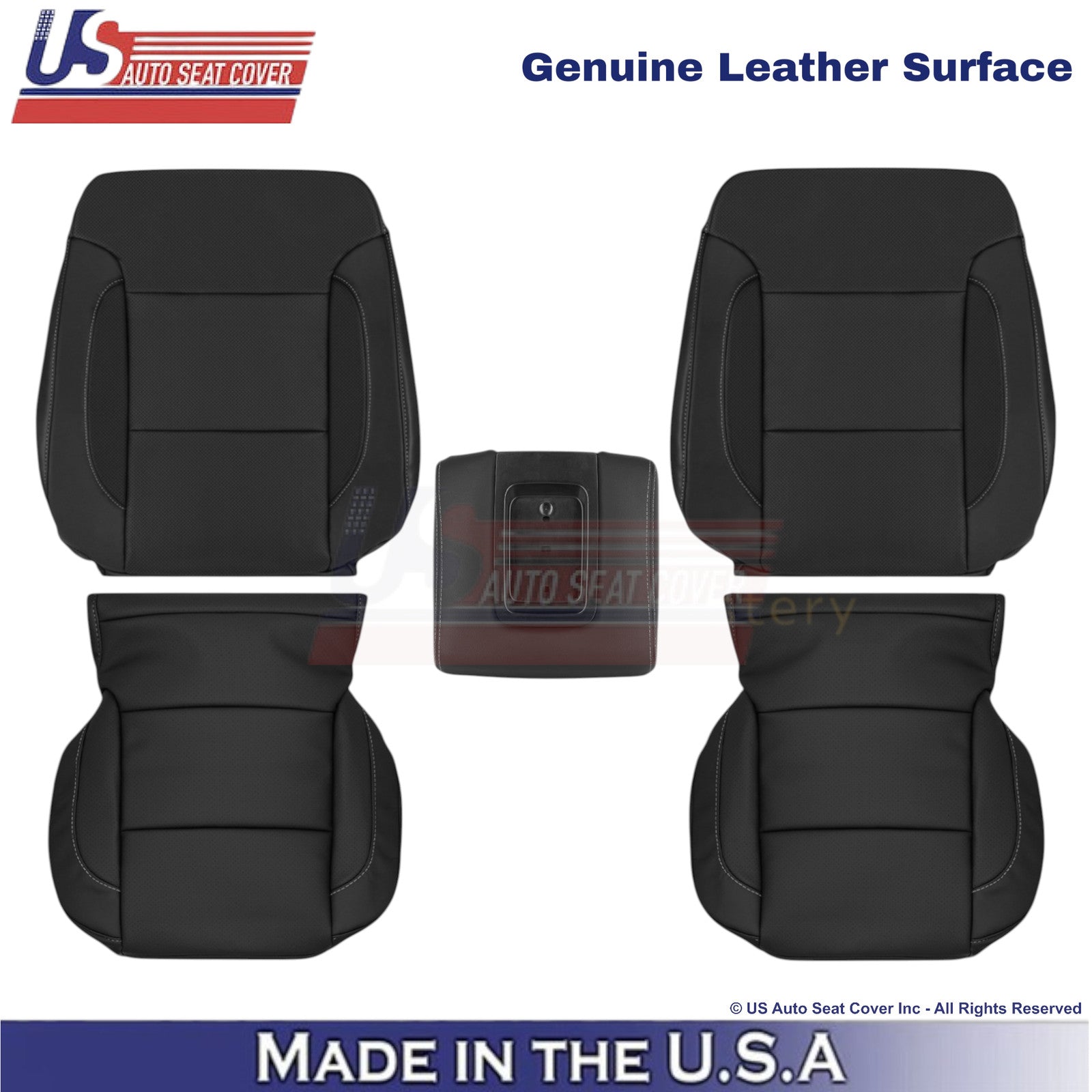 2015-2020 Fits Chevy Tahoe Genuine Leather Front Replacement Covers Jet Black