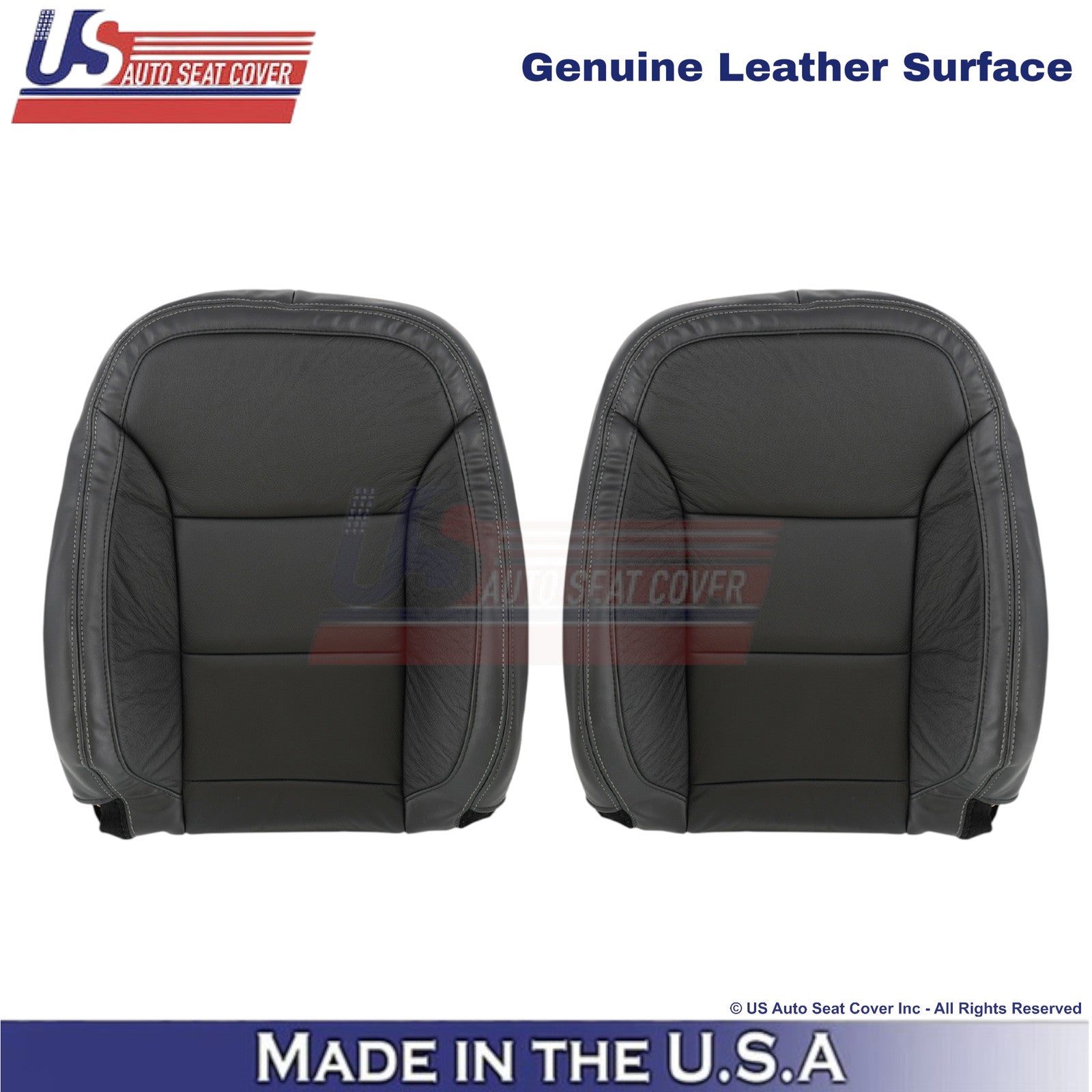 2013-2015 For Chevy Malibu Genuine Leather Front Top Covers Black w/white Stch