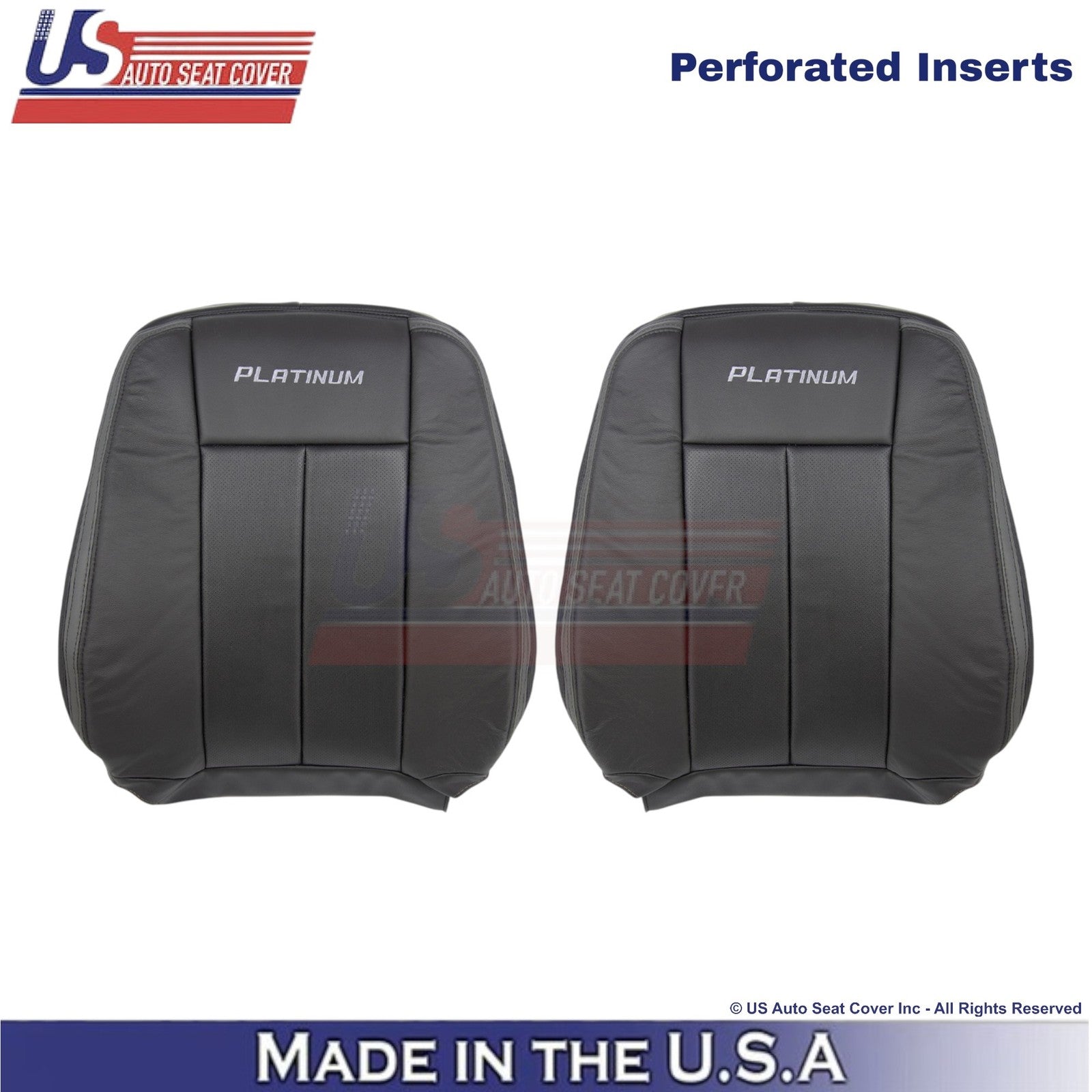 2015-2017 Fits Ford Expedition Platinum Leather Front Top Seat Covers Ebony Blk