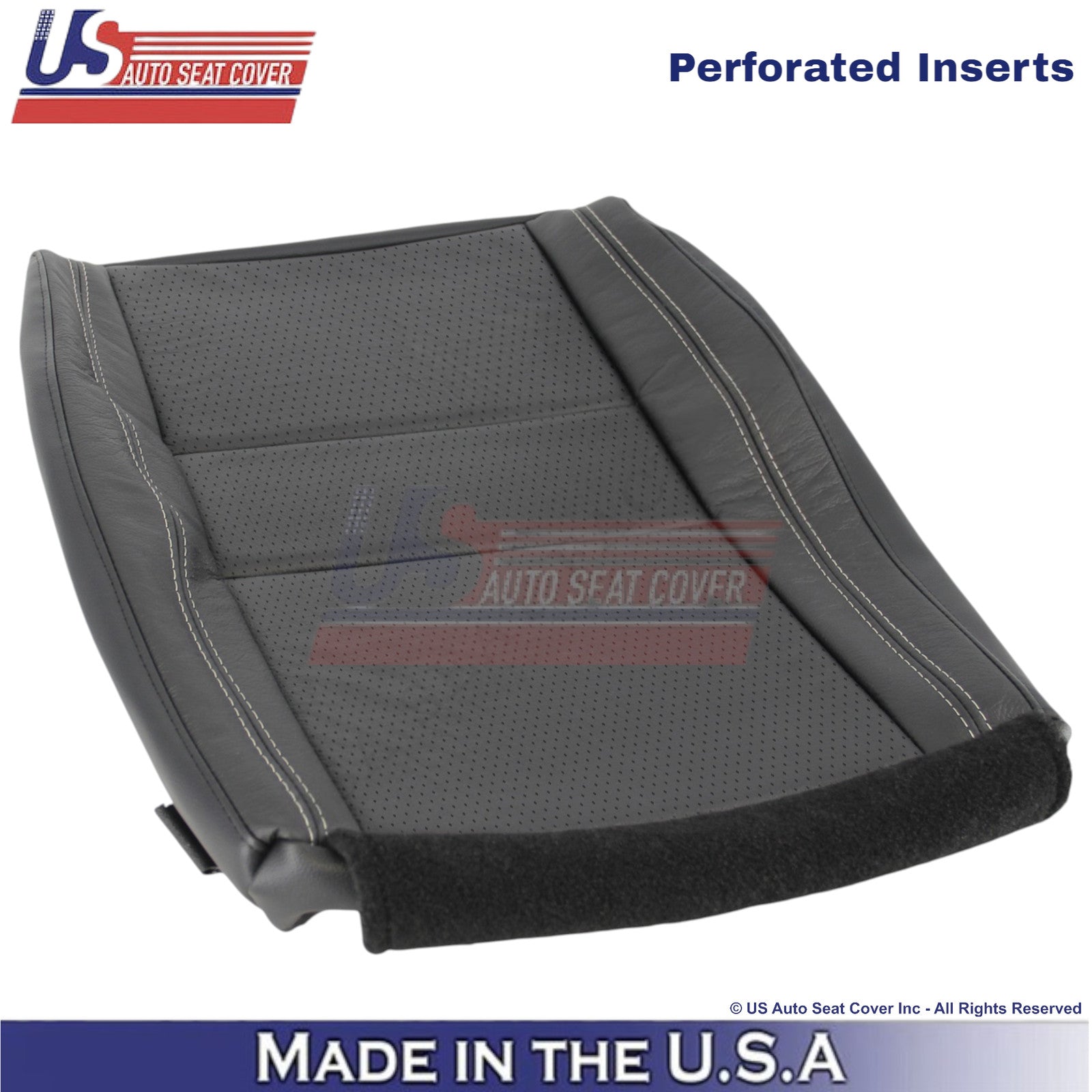 2011-2025 For Dodge Durango Leather Driver Bottom Seat Cover Black-White Stitch