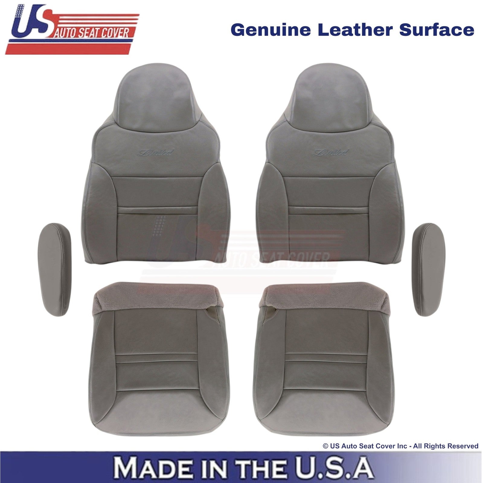 2000-2001 For Ford Excursion Genuine Leather Front w/Armrest Covers Med Graphite
