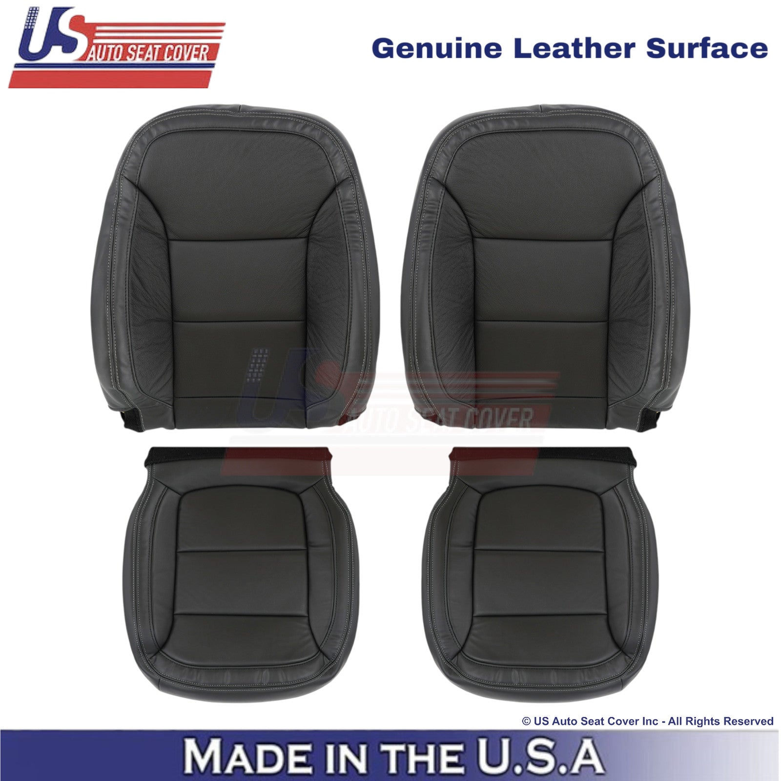 2013-2015 For Chevy Malibu Genuine Leather Front Side Covers Black w/white Stch