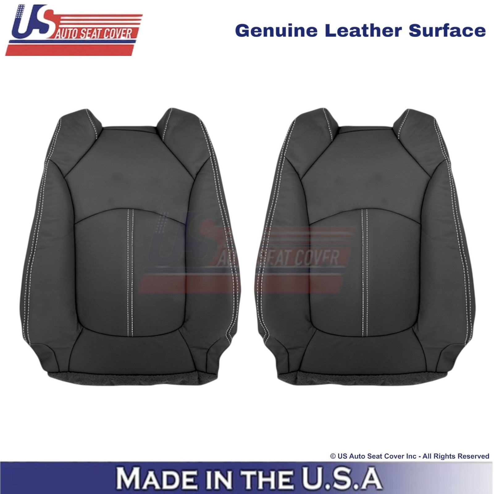 2013-2017 Fits Chevy Traverse Genuine Leather Front Top Covers Ebony-White Stch