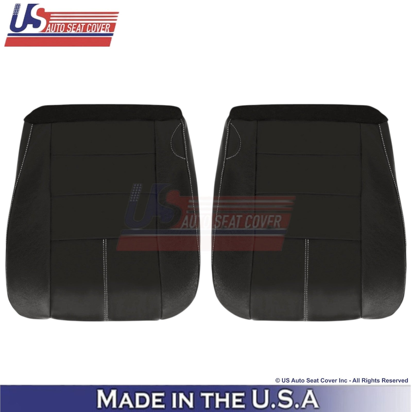 2008-2010 For Ford F250-550 FX4 Leatherette Front Bottom Covers Blk/White stitch