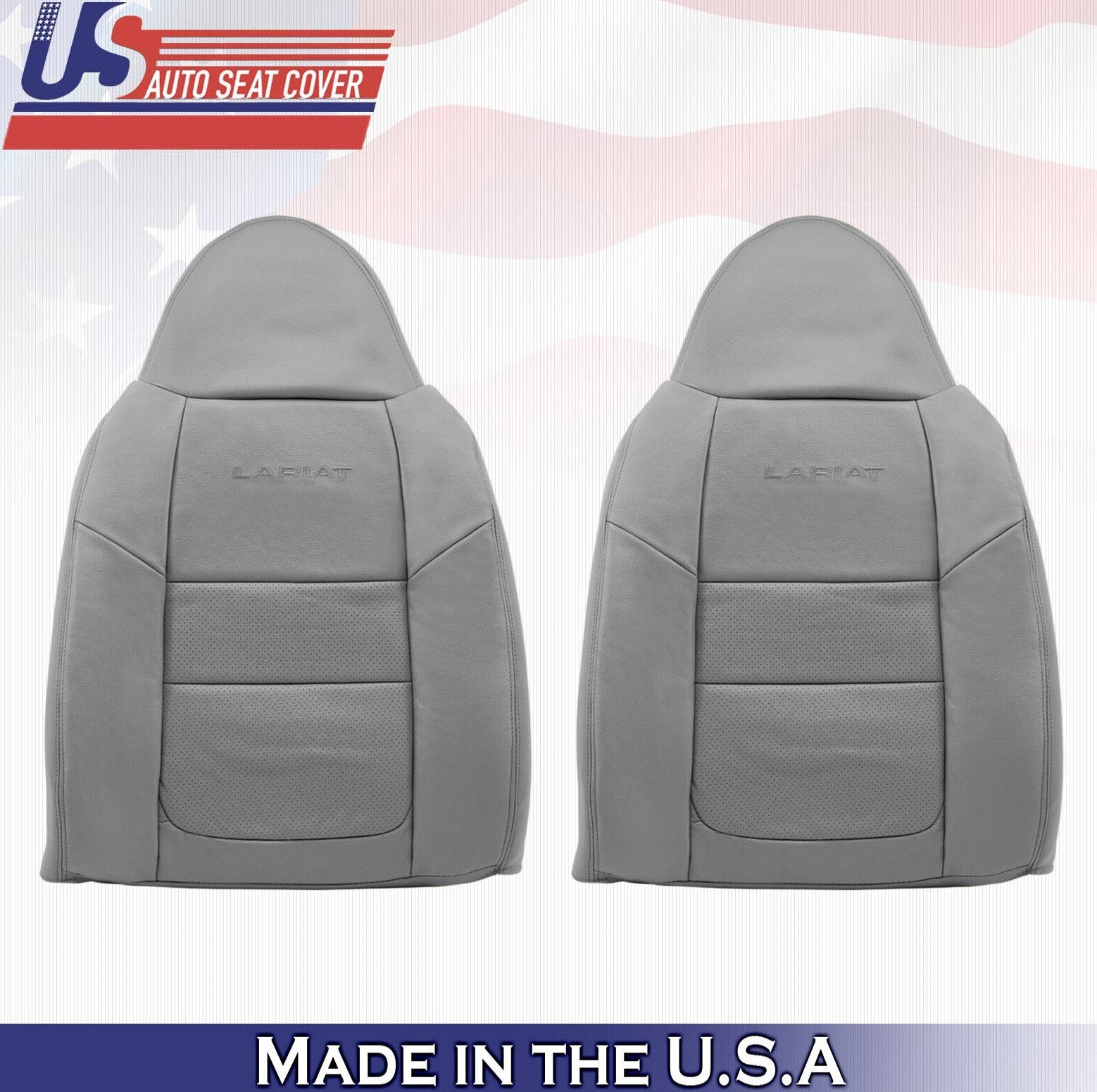 2001 For Ford F550 Lariat Driver & Passenger Top Perforated Leather Covers Gray