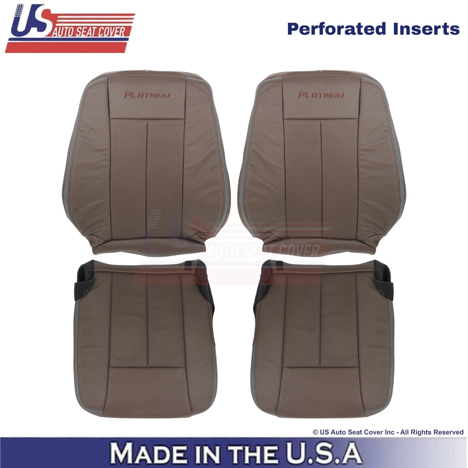 2015-2017 Fits Ford Expedition Platinum Leather Front Replacement Covers Brown