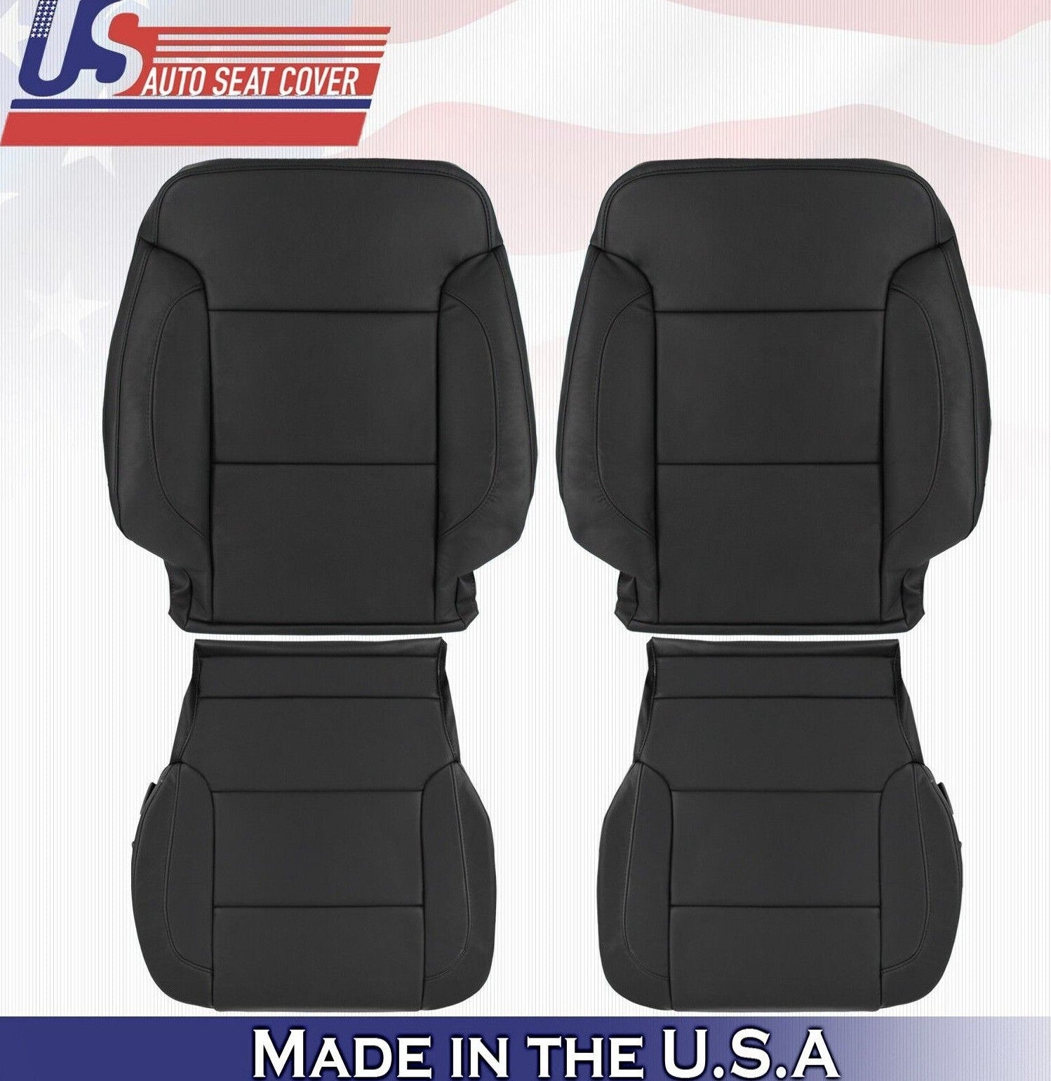 2015 2016 2017 For Chevy Suburban 2x Top & 2x Bottom Leather Seat Covers Black
