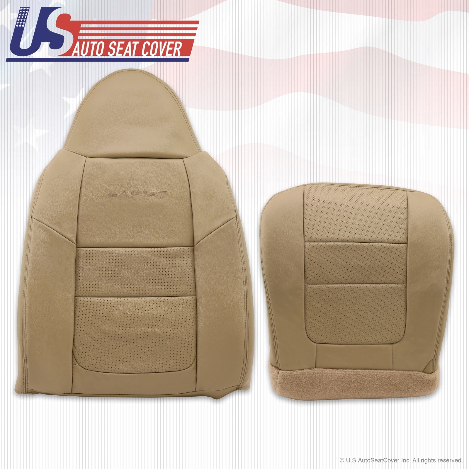 2001 Fits Ford F-350 Lariat Driver Top & Bottom Lean Back Leather Seat Cover Tan