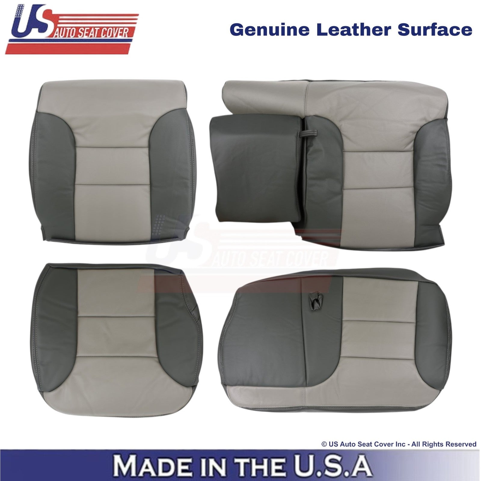 1999-2000 For Chevy Tahoe-Silverado Genuine Leather Rear Bench Covers 2Tone Gray