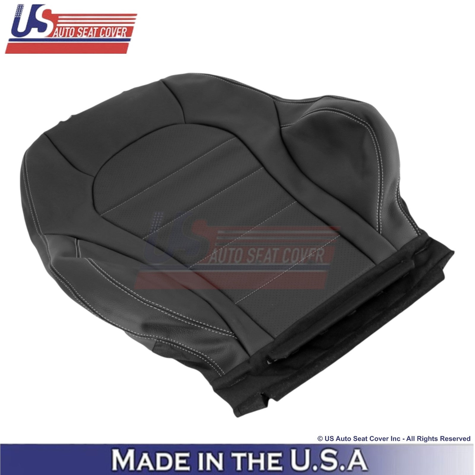 16-21 For Mercedes Benz GLC Class Leather Front Top Covers Black - White Stitch