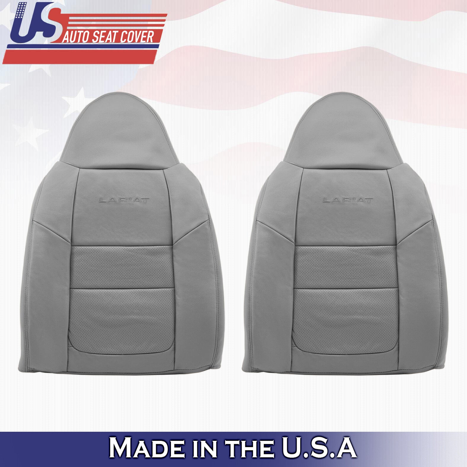 2001 For Ford F250 Lariat Driver & Passenger Top Perforated Leather Covers Gray