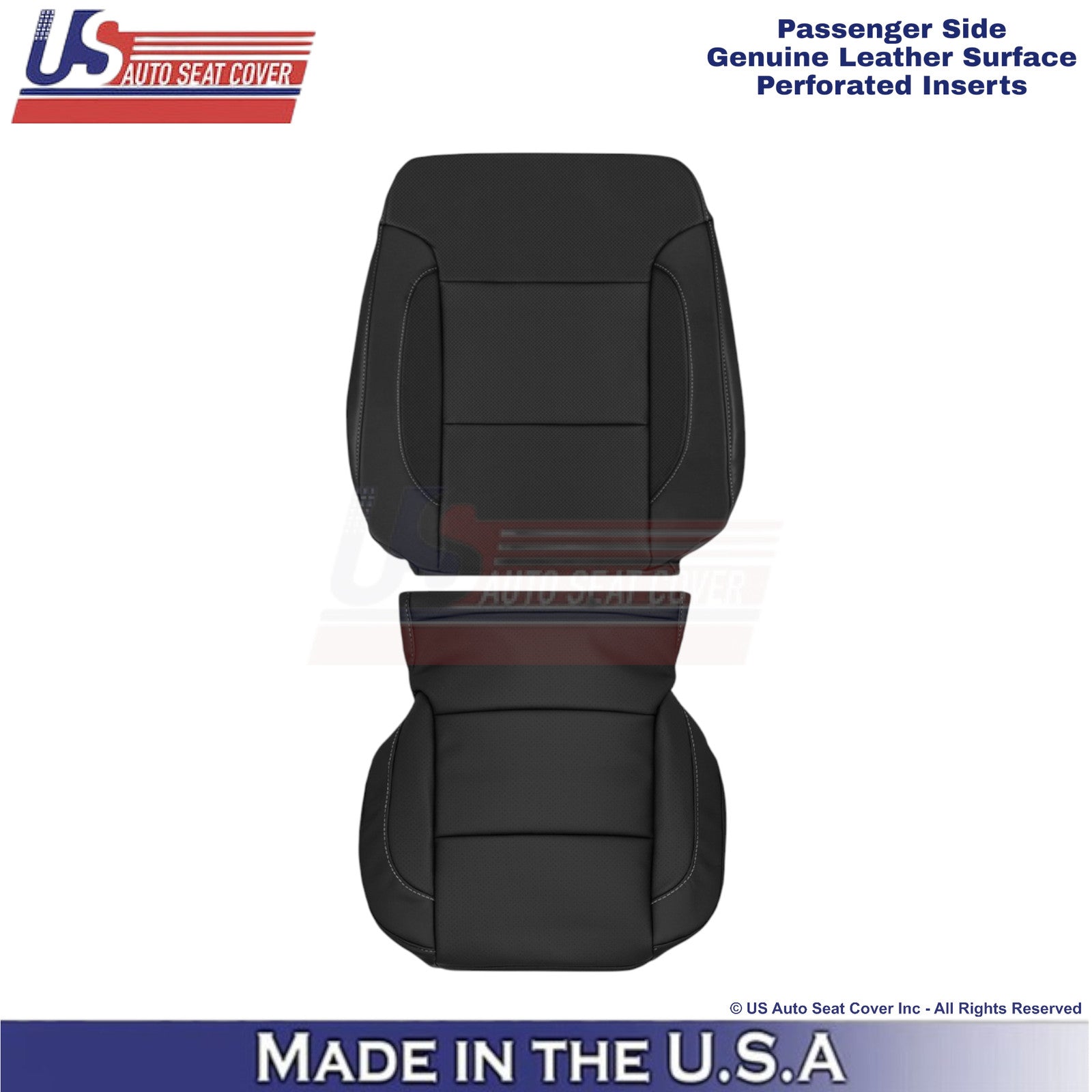2015-2020 For Chevy Suburban Genuine Leather w Perf Front Passenger Covers Black