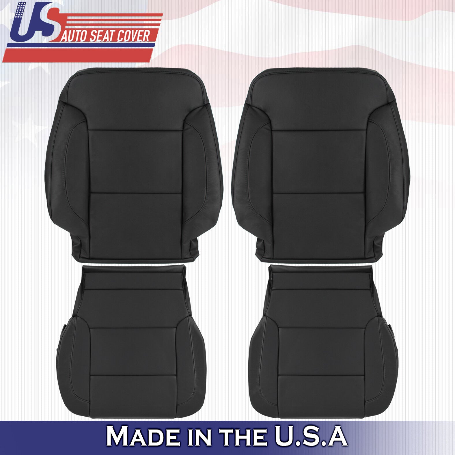 2014 2015 For Chevy Silverado 1500 2x Top & 2x Bottom Leather Seat Covers Black