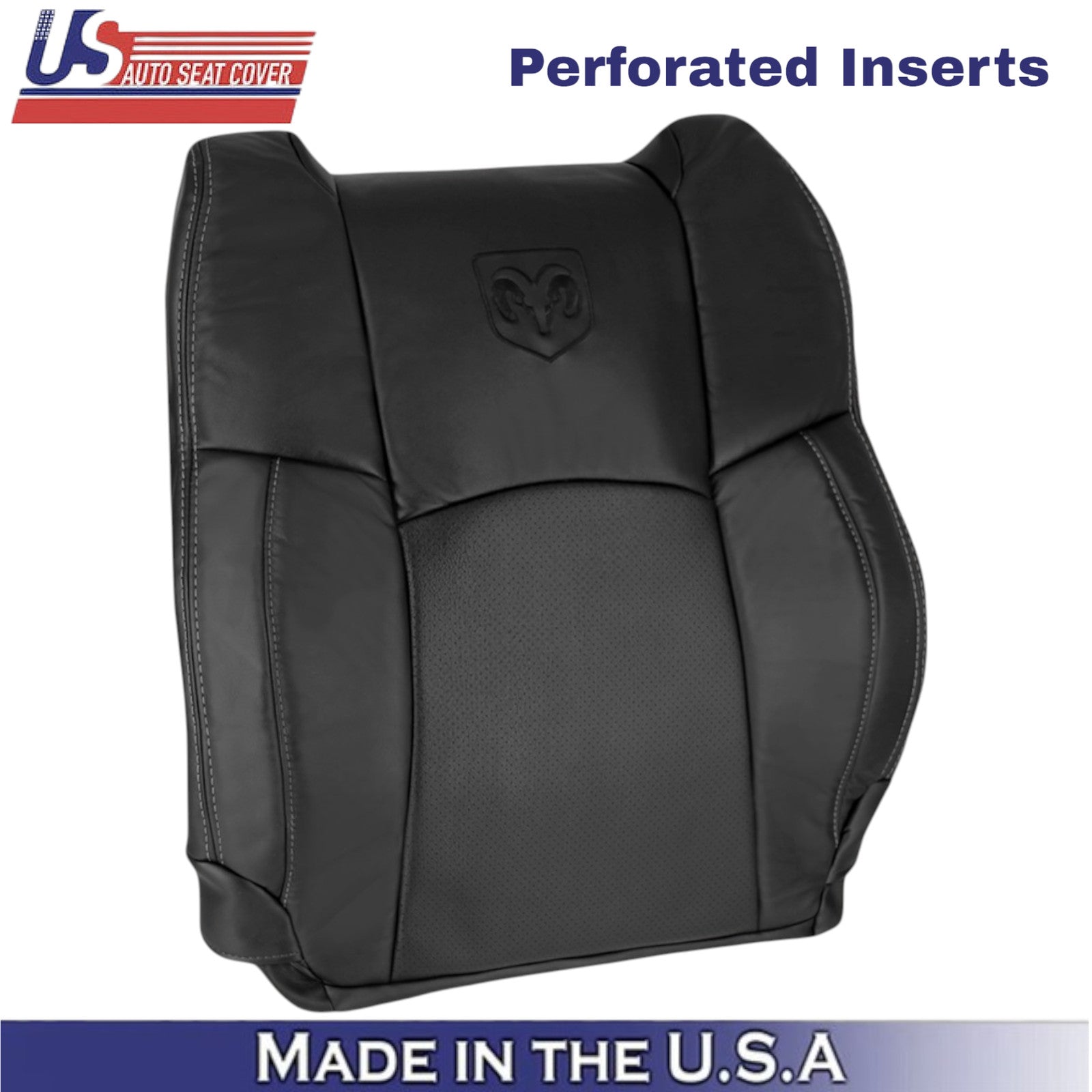 2013-2018 For Dodge Ram 2500 Leather Passenger Top Cover Black-White Stitching