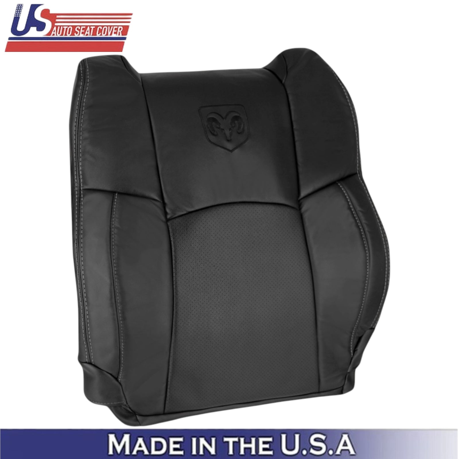 2009-2012 For Dodge Ram 2500 Leather Front Covers Dark Slate w/ White Stitching