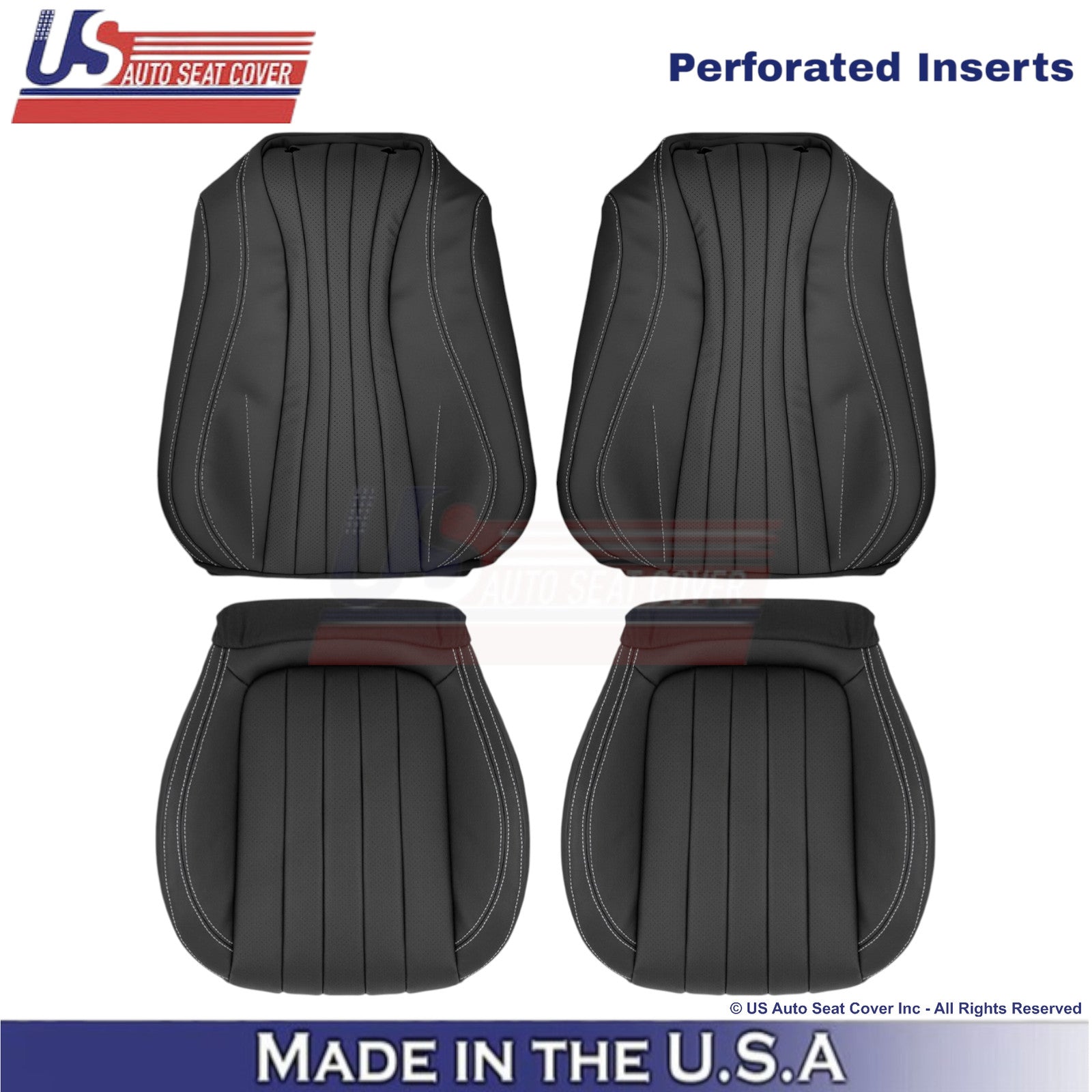 2017-2023 For Mercedes Benz E-Class Leatherette Front Covers Black-White Stitch