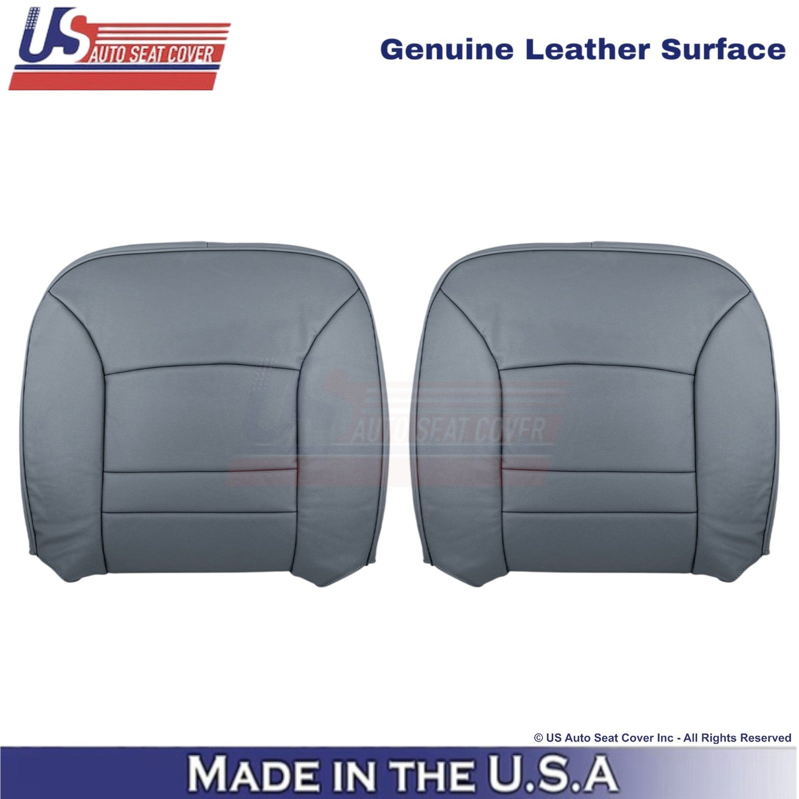1998-2002 Fits Ford Crown Victoria Genuine Leather Front Top Seat Covers Gray