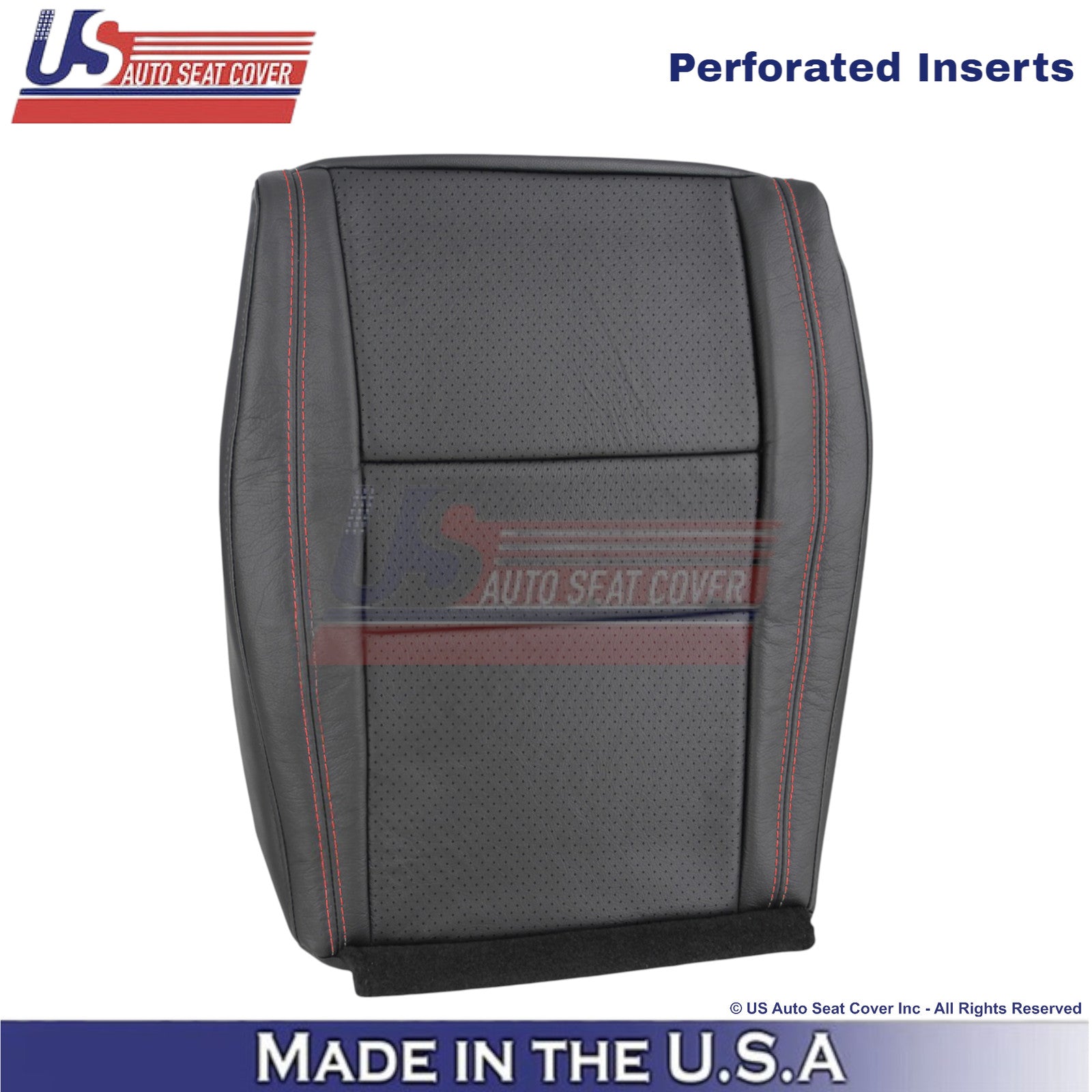 2011-2025 For Dodge Durango Leather Passenger Bottom Seat Cover Black-Red Stitch