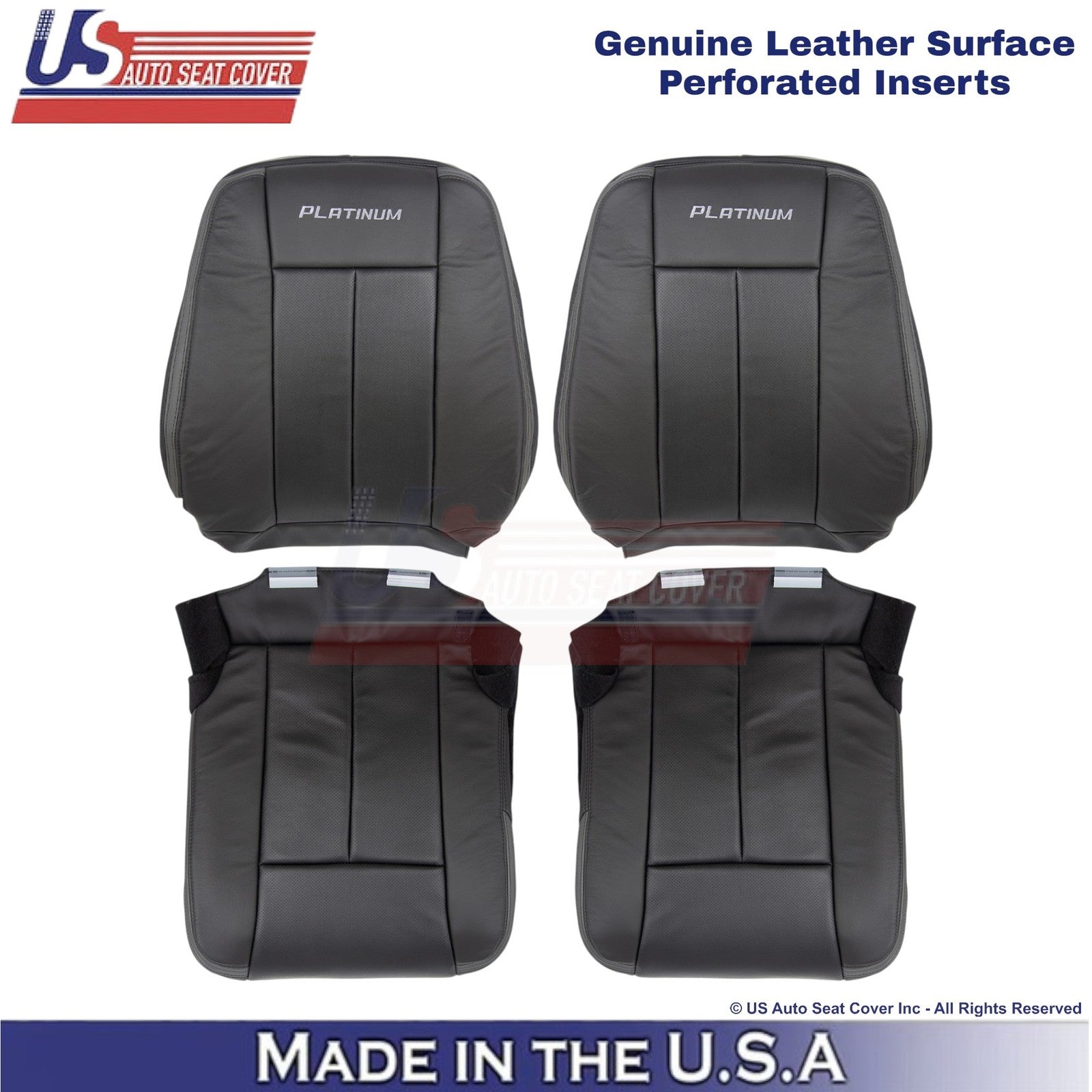 2015-2017 Fits Ford Expedition Platinum Genuine Leather Front Seat Covers Ebony