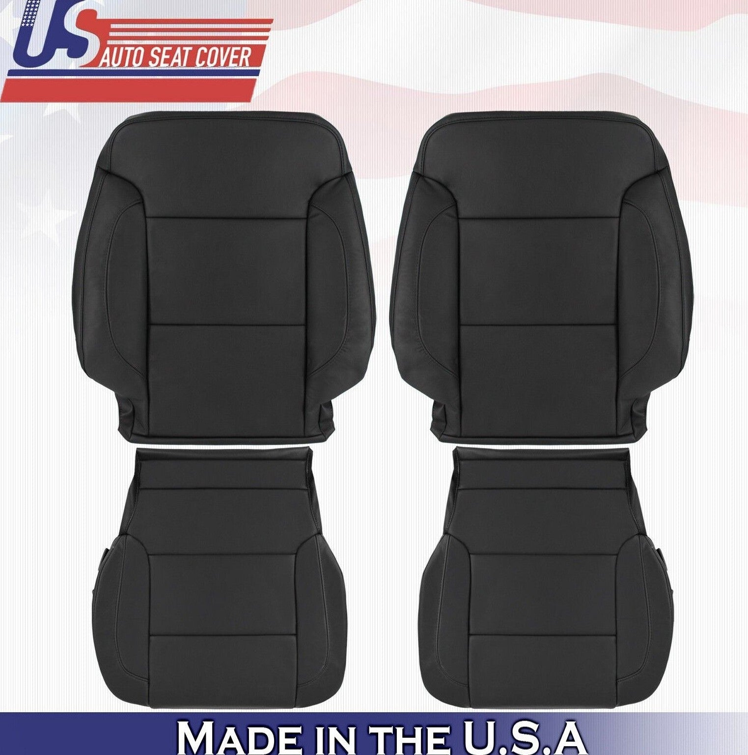 2018 For Chevy Silverado 1500 2x Top & 2x Bottom Leather Seat Covers Black