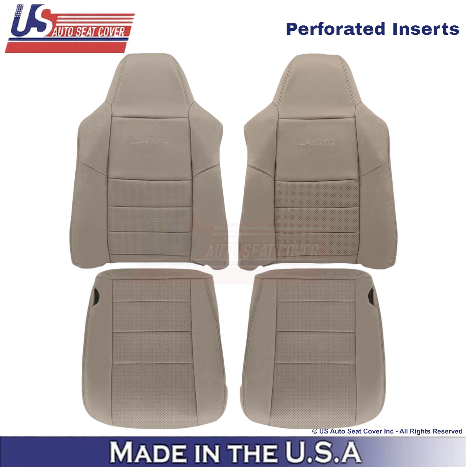 2002-2003 For Ford F250 F350 Lariat Leather Perf Front Replacement Covers Tan