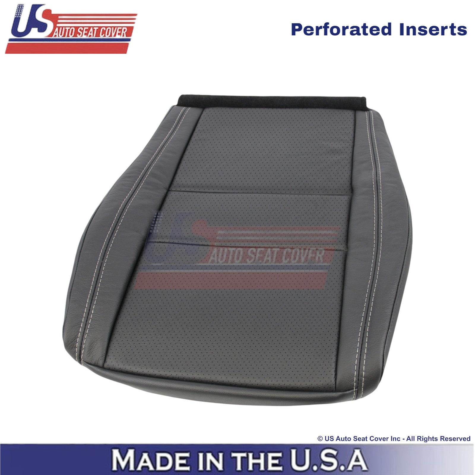 2011-2025 For Dodge Durango Leather Driver Bottom Seat Cover Black-White Stitch