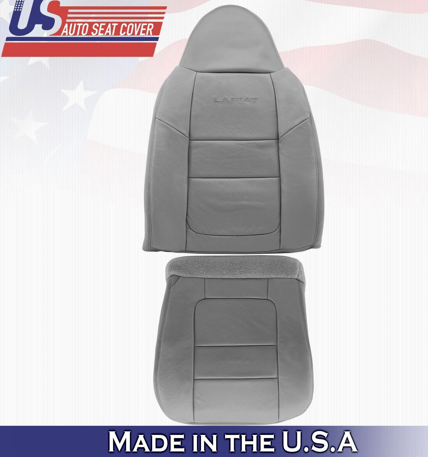 2001 For Ford F450 F550 Lariat Passenger Top & Bottom Perf Leather Covers Gray