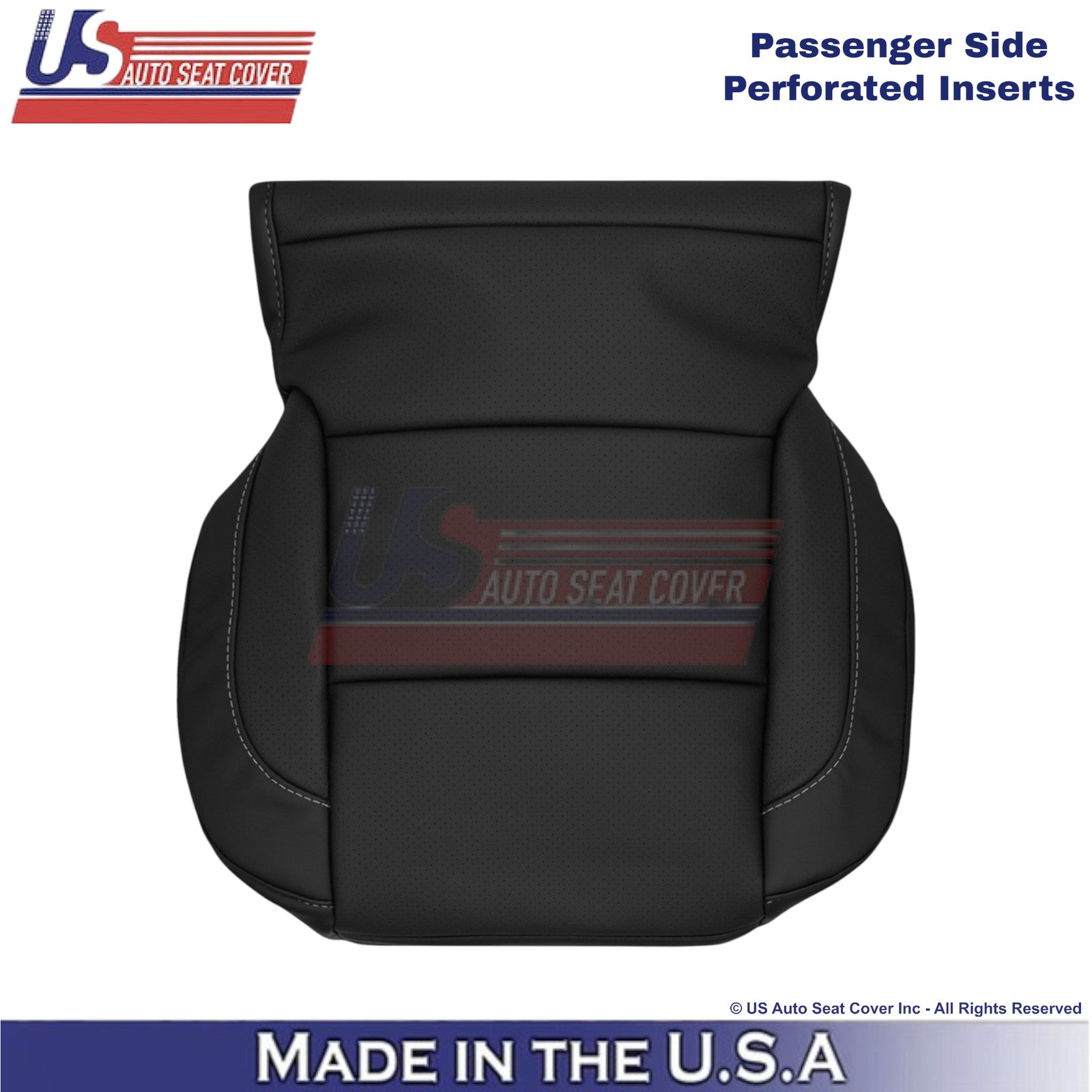 2015-2020 For Chevy Tahoe Leatherette Perf Passenger Bottom Seat Cover Jet Black