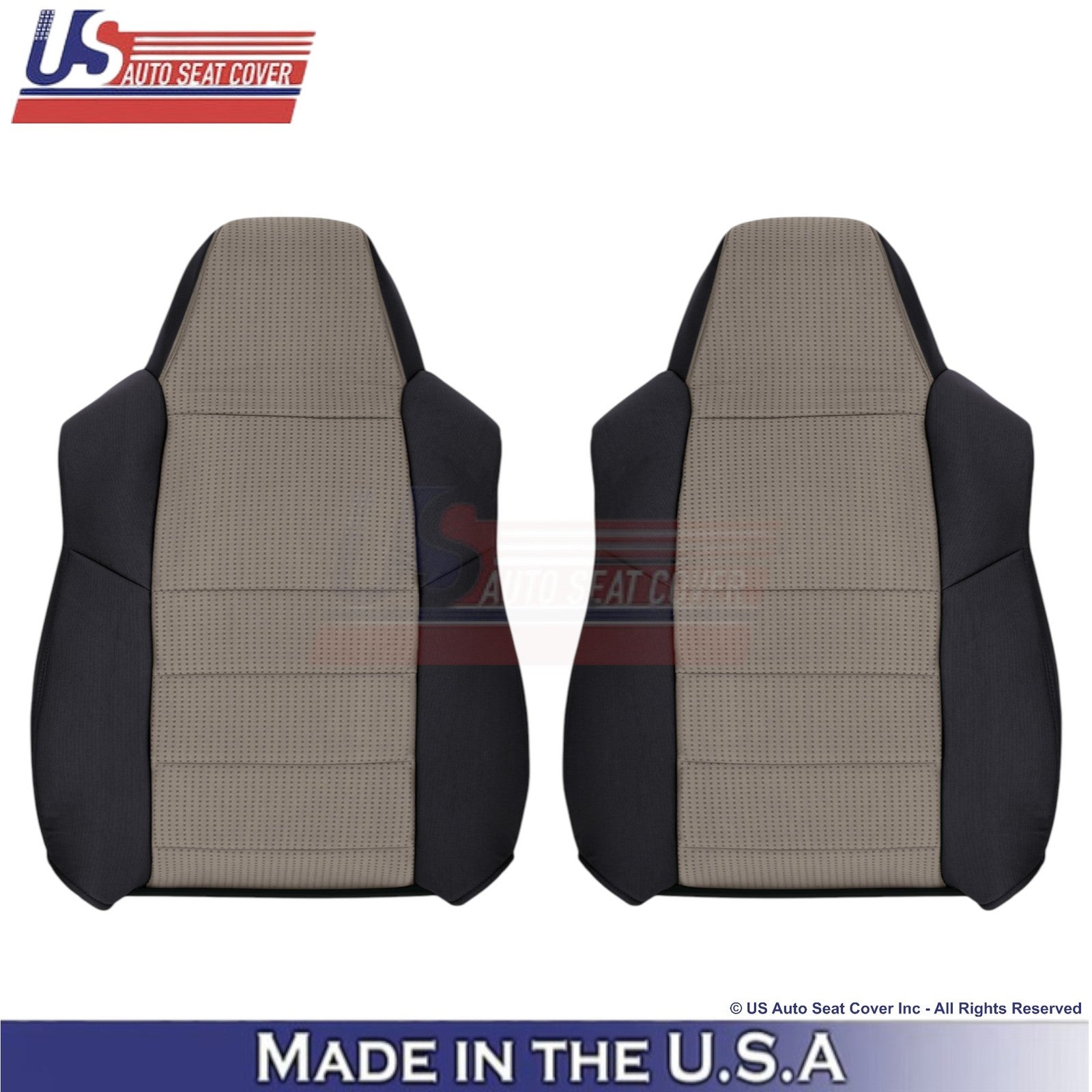 2008-2010 Fits Ford F-250 XLT Cloth Front Top Seat Covers 2-Tone Black & Gray