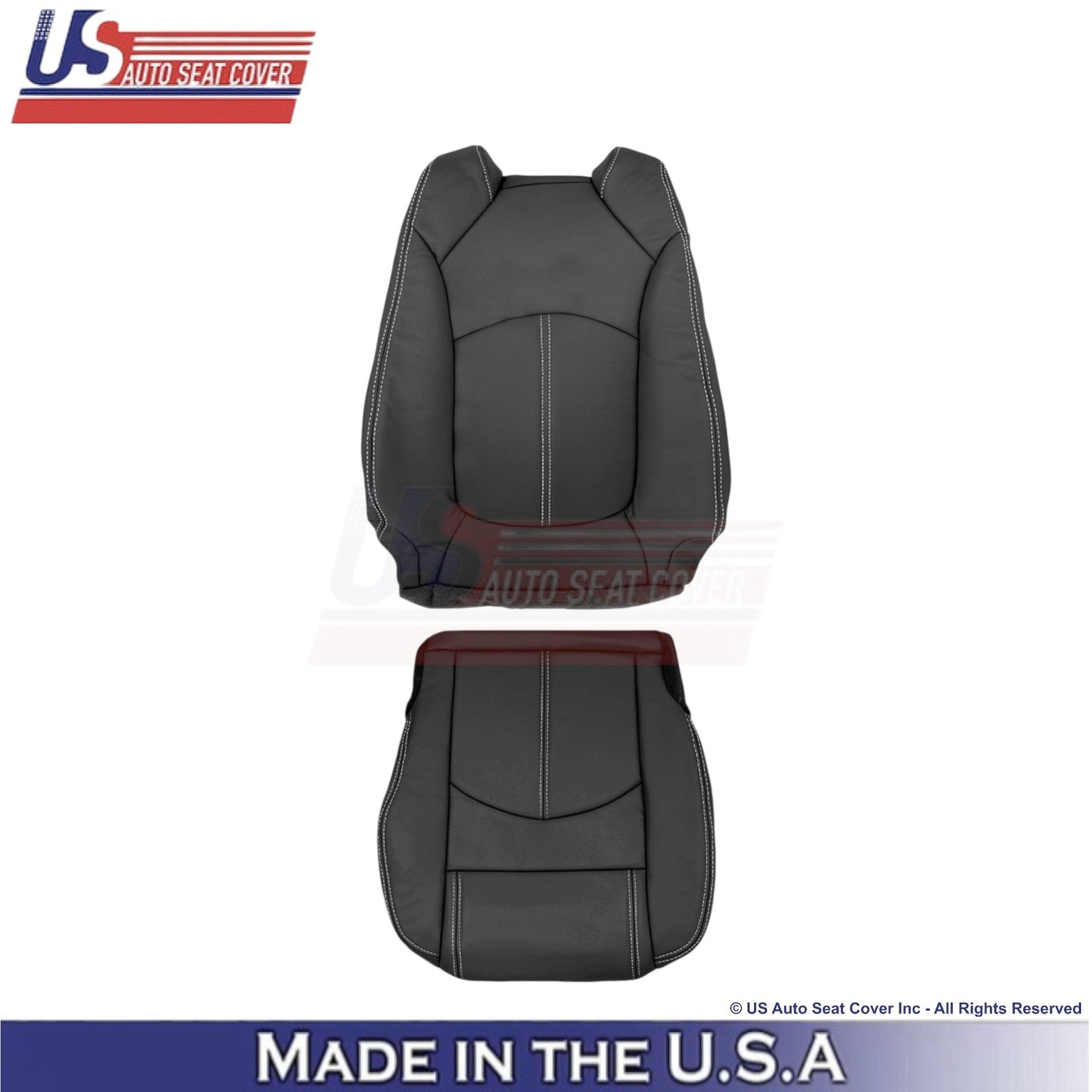 2013-2017 Fits Chevy Traverse Leatherette Driver Side Covers Ebony-White Stitch