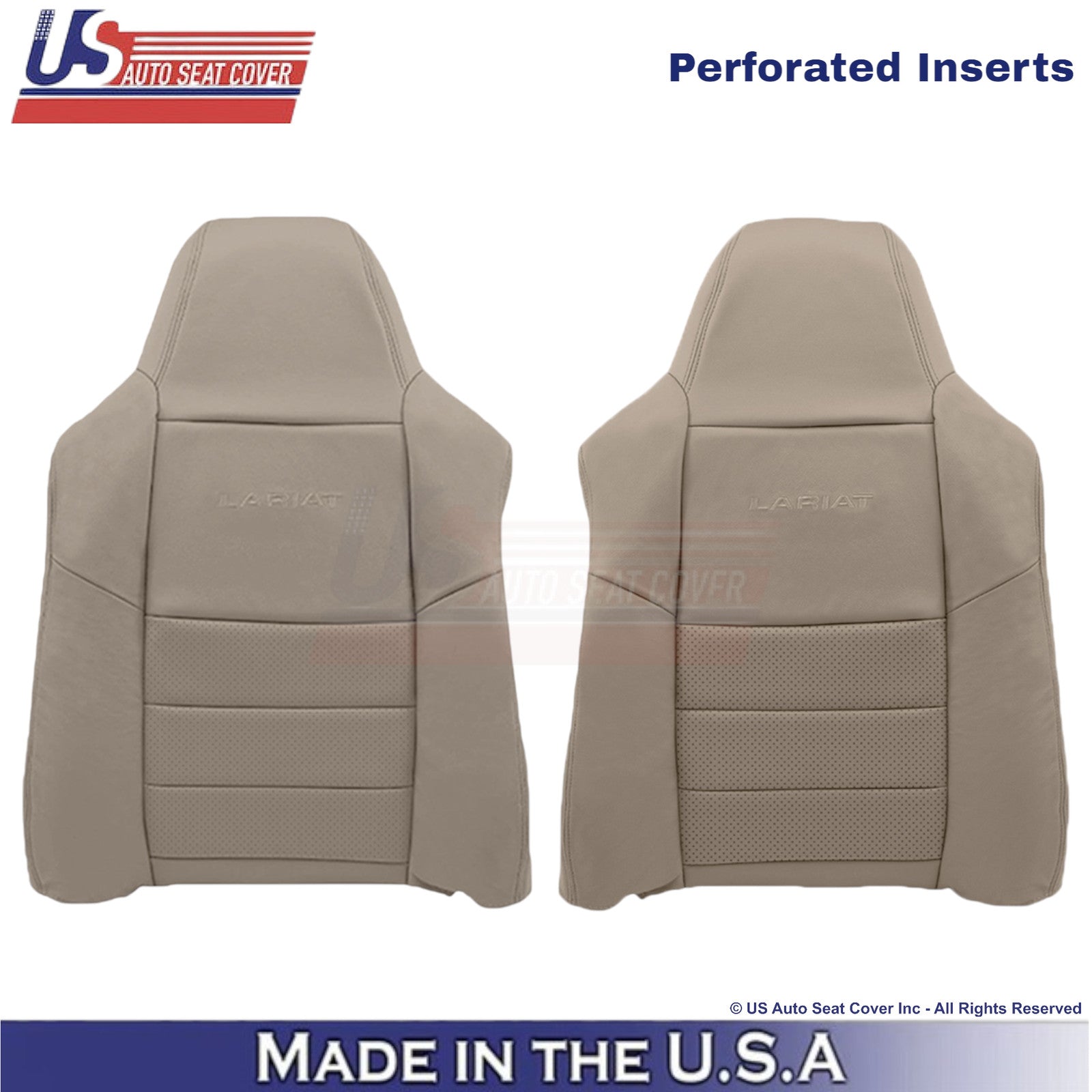 2002-2003 Fits Ford F250 F350 Lariat Leatherette Perforated Front Top Covers Tan