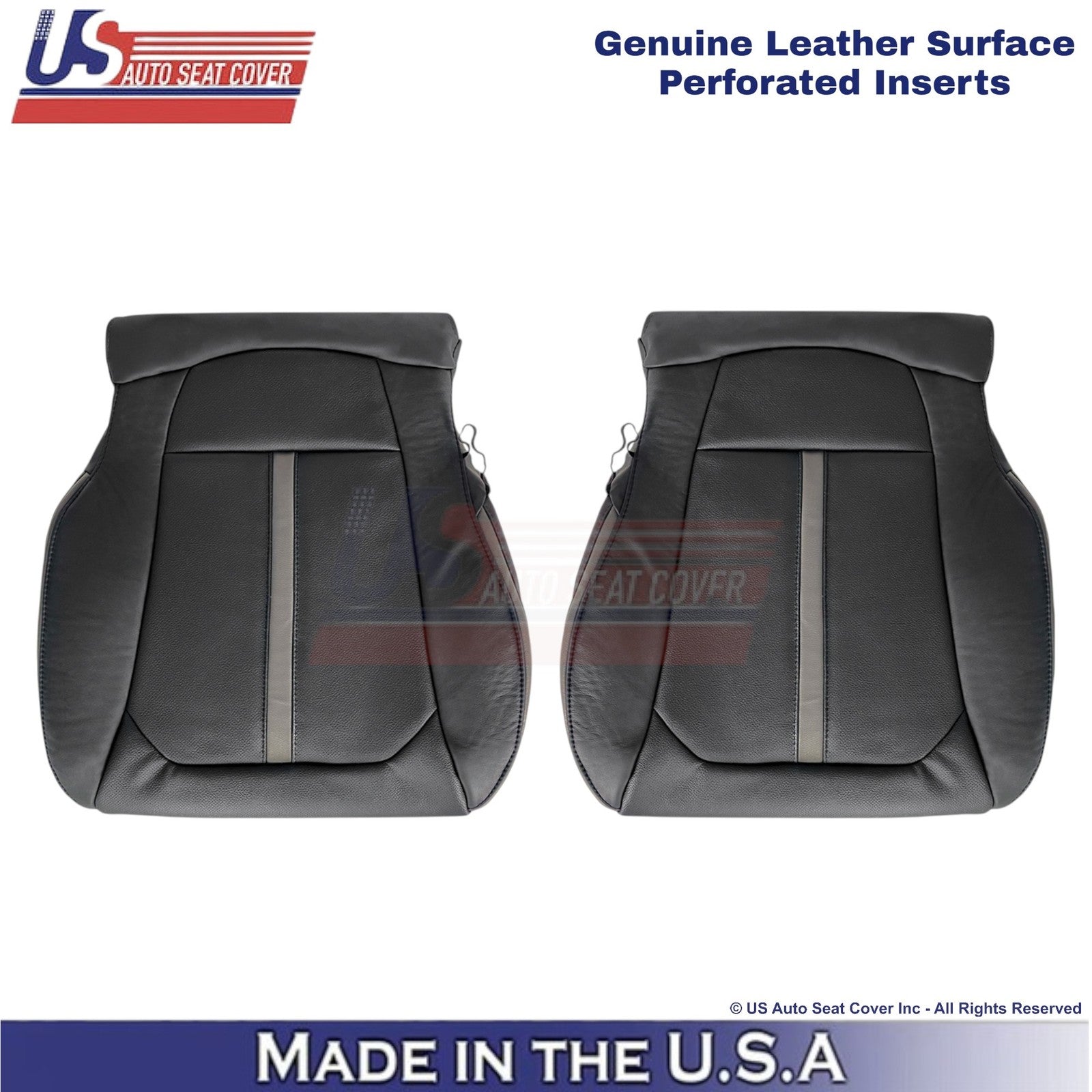 2015-2020 Fits Ford F150 Platinum Genuine Leather Front Bottom Seat Covers Black