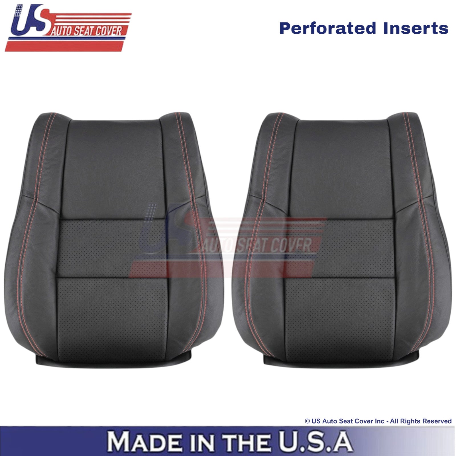 2011-2025 For Dodge Durango Genuine Leather Front Top Covers Black w/ Red Stitch
