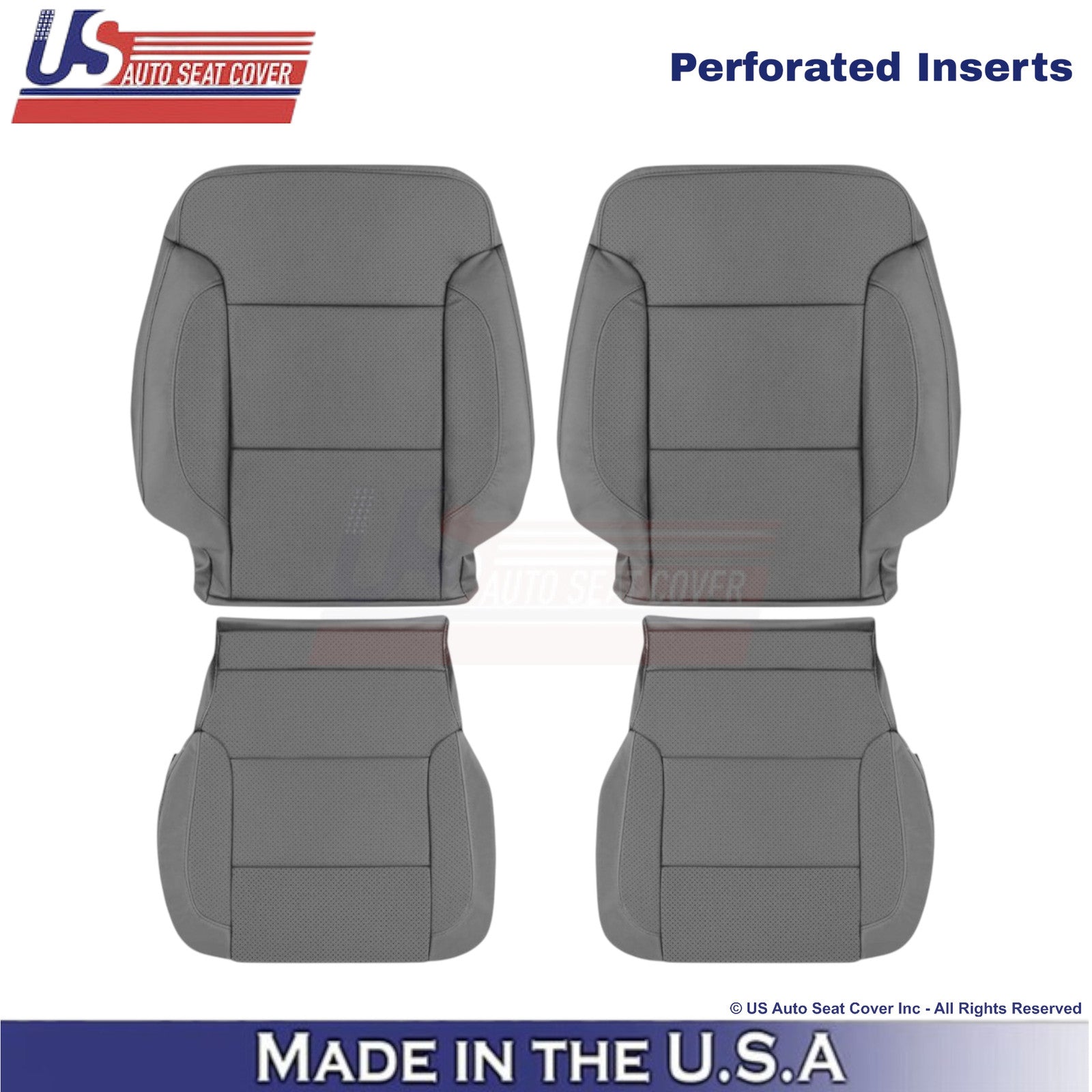 2014-2019 For Chevy Silverado 1500 LT LS Leather Perf Front Covers Gray