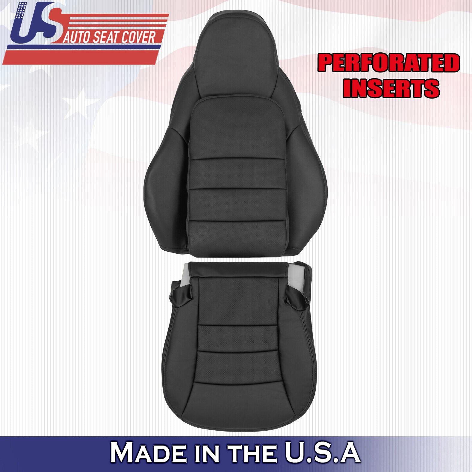 2005 to 2013 For Chevy Corvette C6 Driver Top &Bottom Leather Seat Covers Black