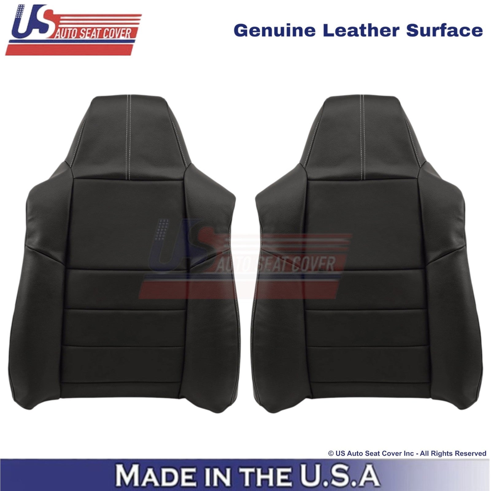 2008-2010 For Ford F250-550 FX4 Leather Front Top Covers Black/White stitch