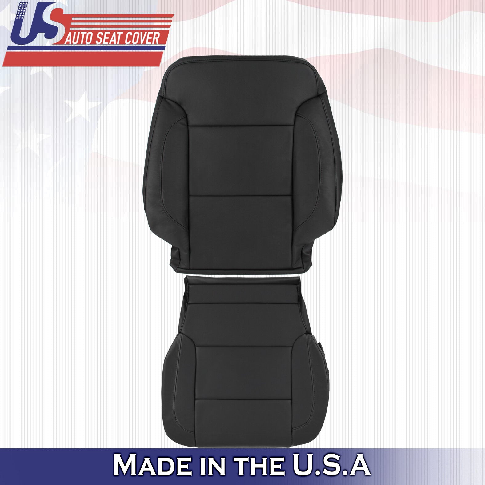 2014 2015 For Chevy Silverado 1500 Driver Top & Bottom Leather Seat Covers Black
