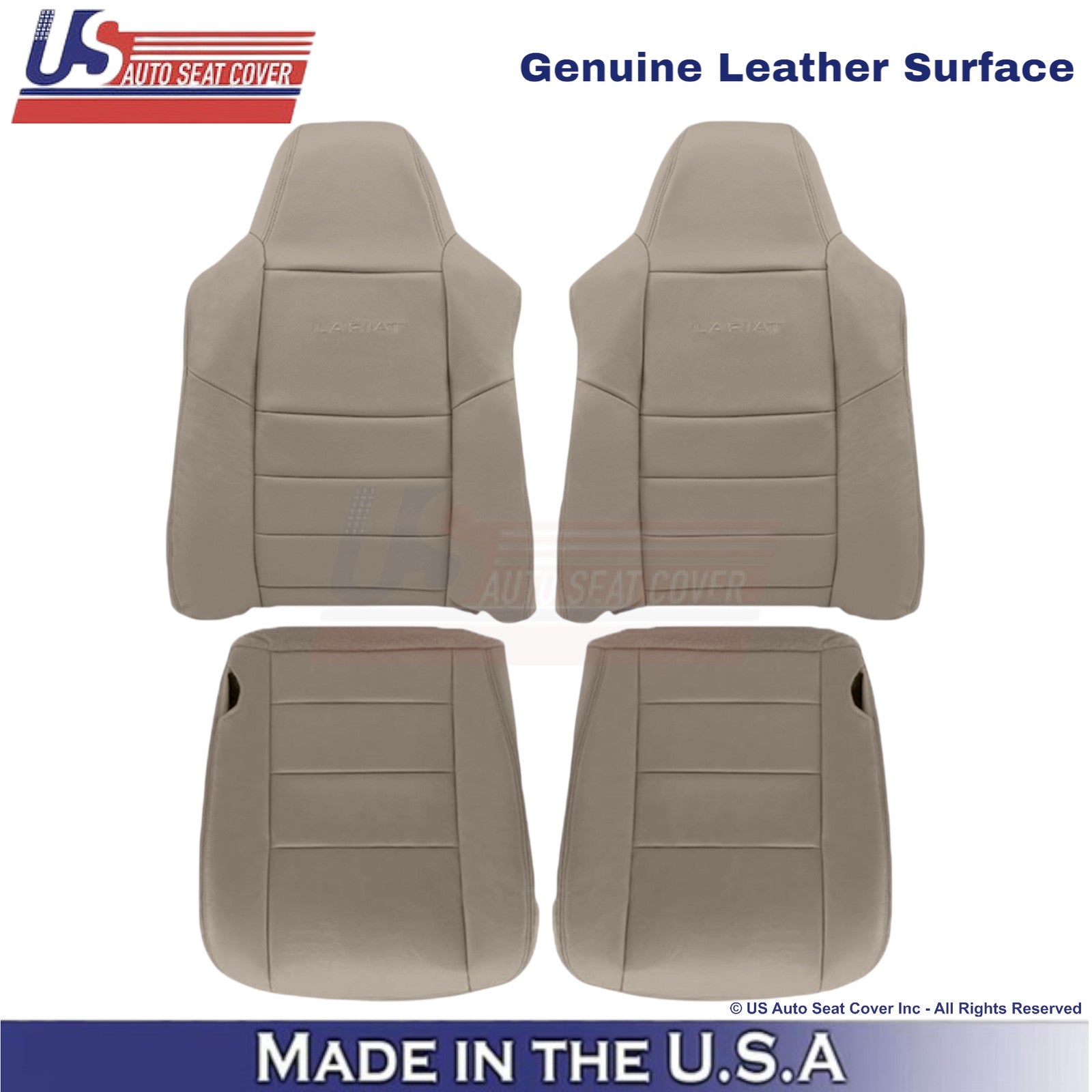 2003-2004 Fits Ford F250 F350 Lariat Leather Front OEM Replacement Covers Tan