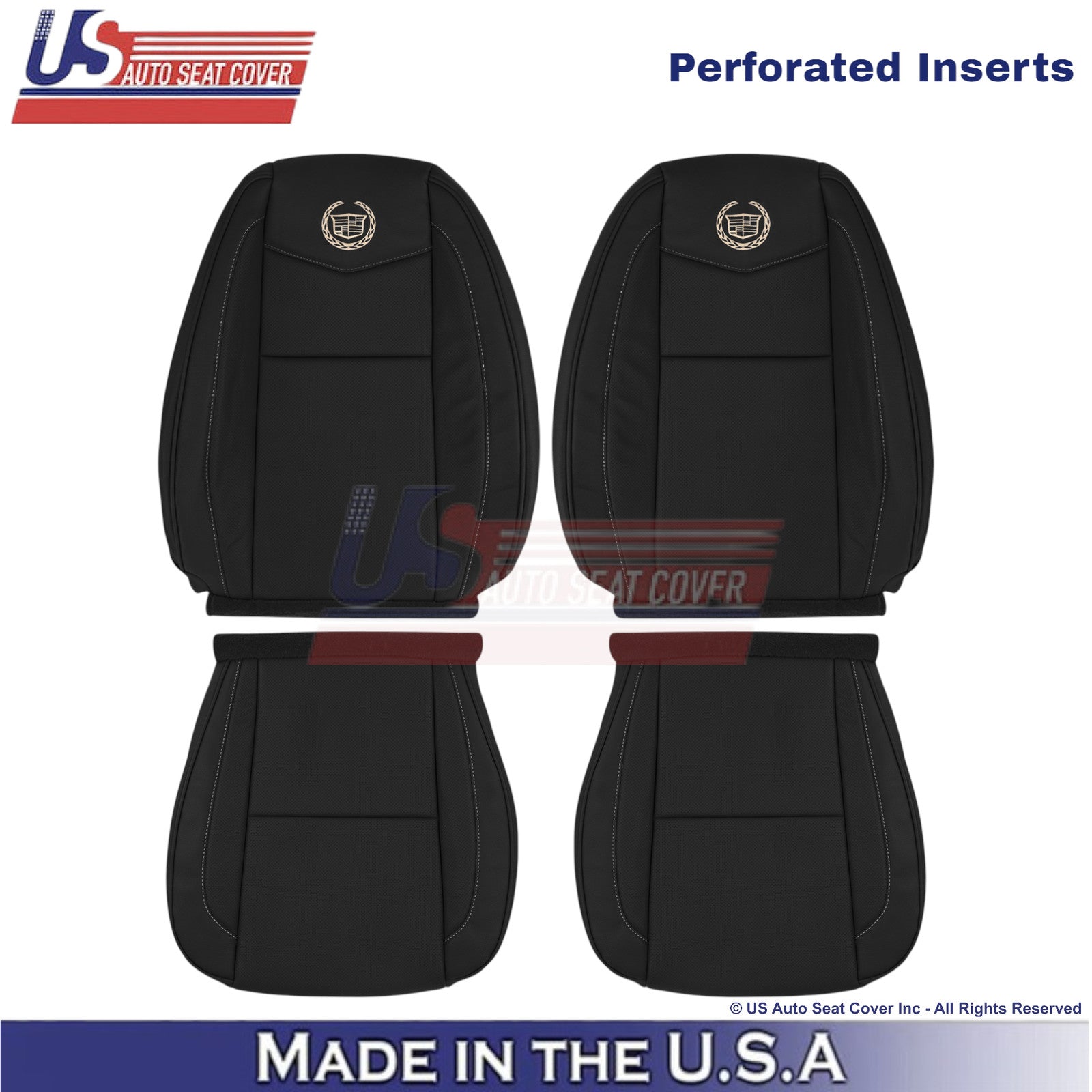 2007-2014 For Cadillac Escalade Platinum Leather Front Seat Covers Ebony Black