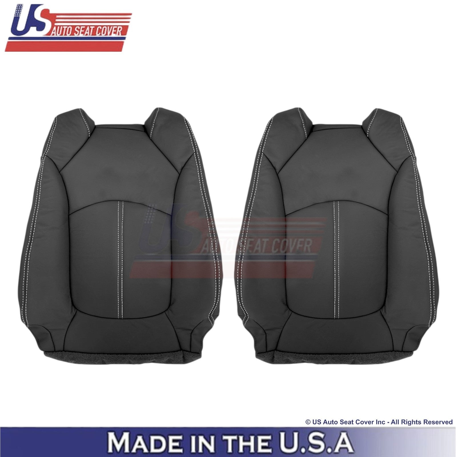 2013-2017 Fits Chevy Traverse Leatherette Front Top Covers Ebony-White Stitching