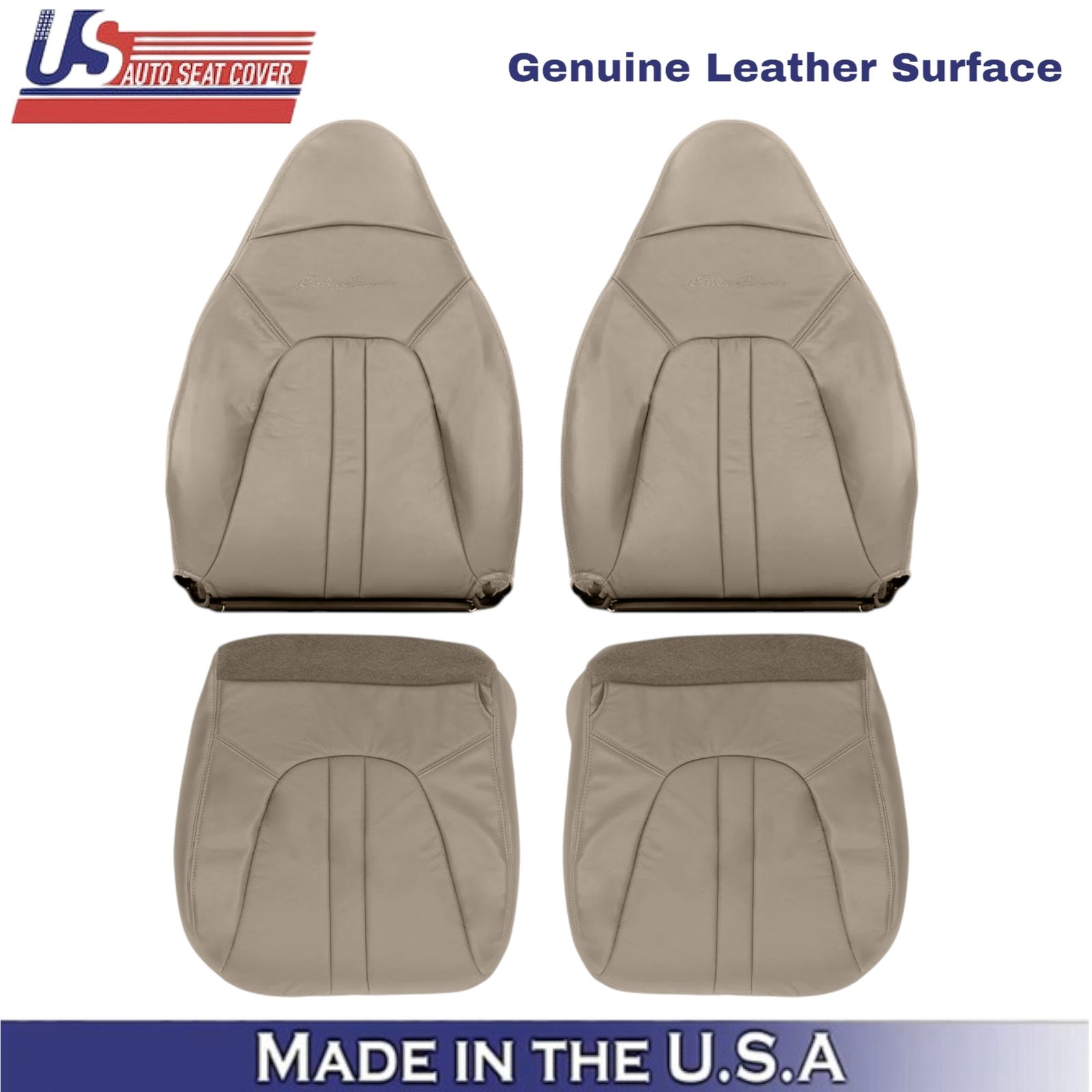 2000-2002 For Ford Expedition Eddie Bauer Leather Front Seat Covers Parchment